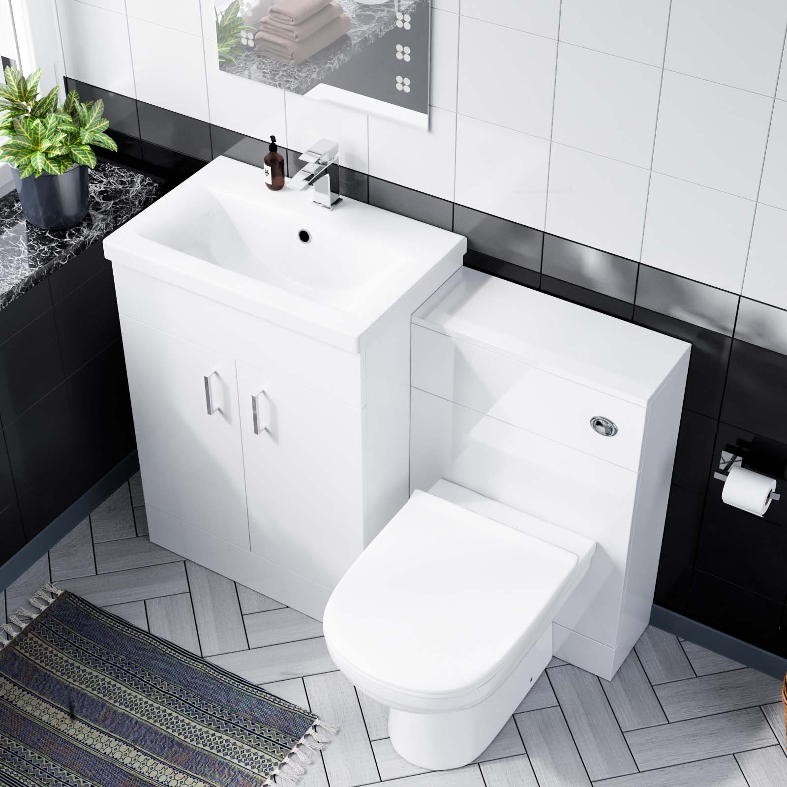 Nanuya 600mm White Freestanding MDF Vanity Basin, WC Unit & BTW Toilet