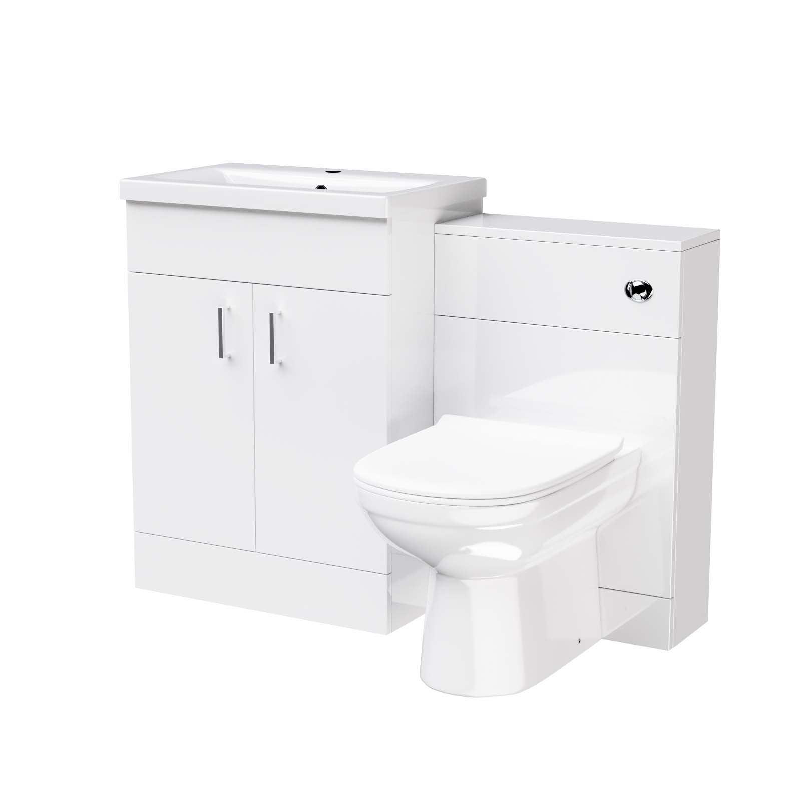 Nanuya 600mm White Freestanding MDF Vanity Basin, WC Unit & BTW Toilet