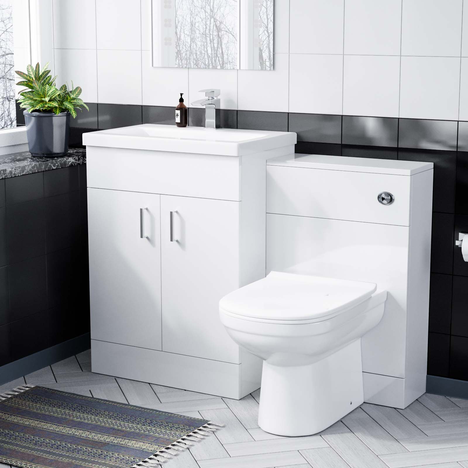 Nanuya 600mm White Freestanding MDF Vanity Basin, WC Unit & BTW Toilet