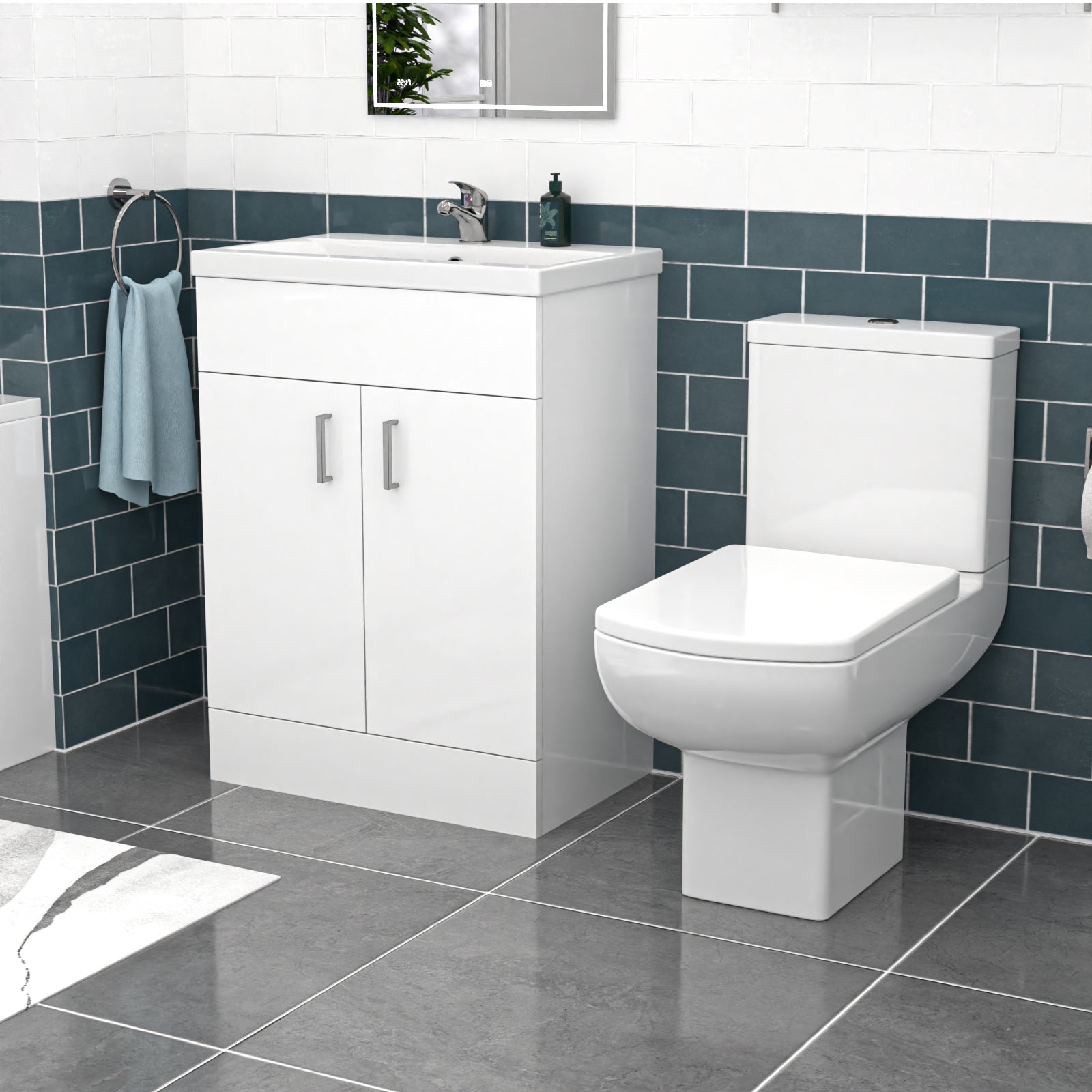 Nanuya 600mm White Basin Vanity & Square Rimless Close Coupled Toilet