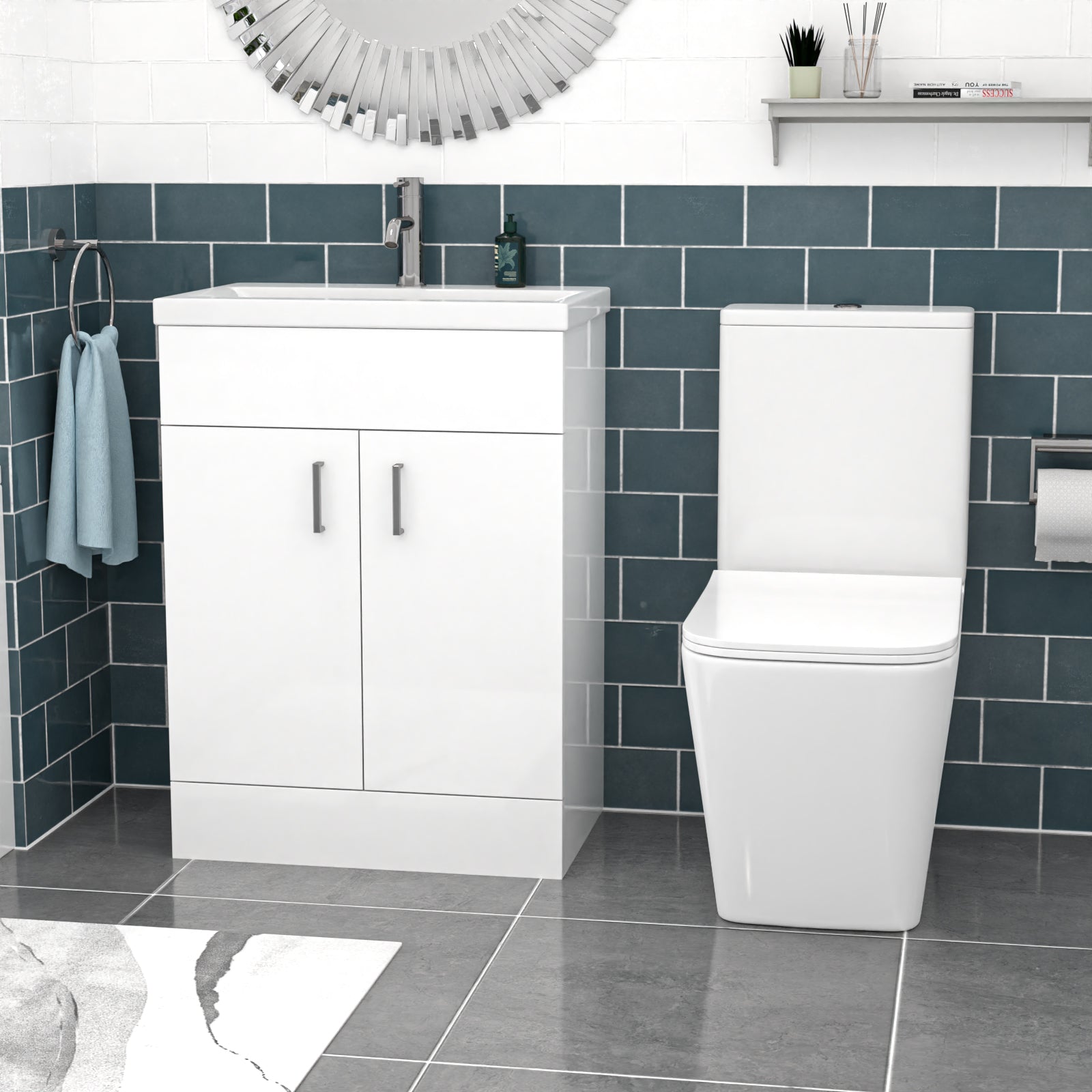 Nanuya 600mm White Basin Vanity & Rimless Square Close Coupled Toilet