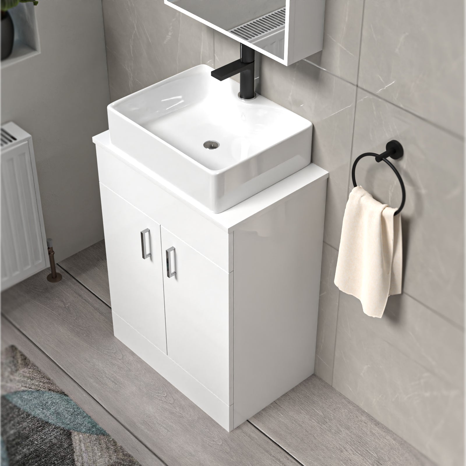 Nanuya 600mm White Vanity Cabinet And Rectangle Counter Top Basin Sink Unit