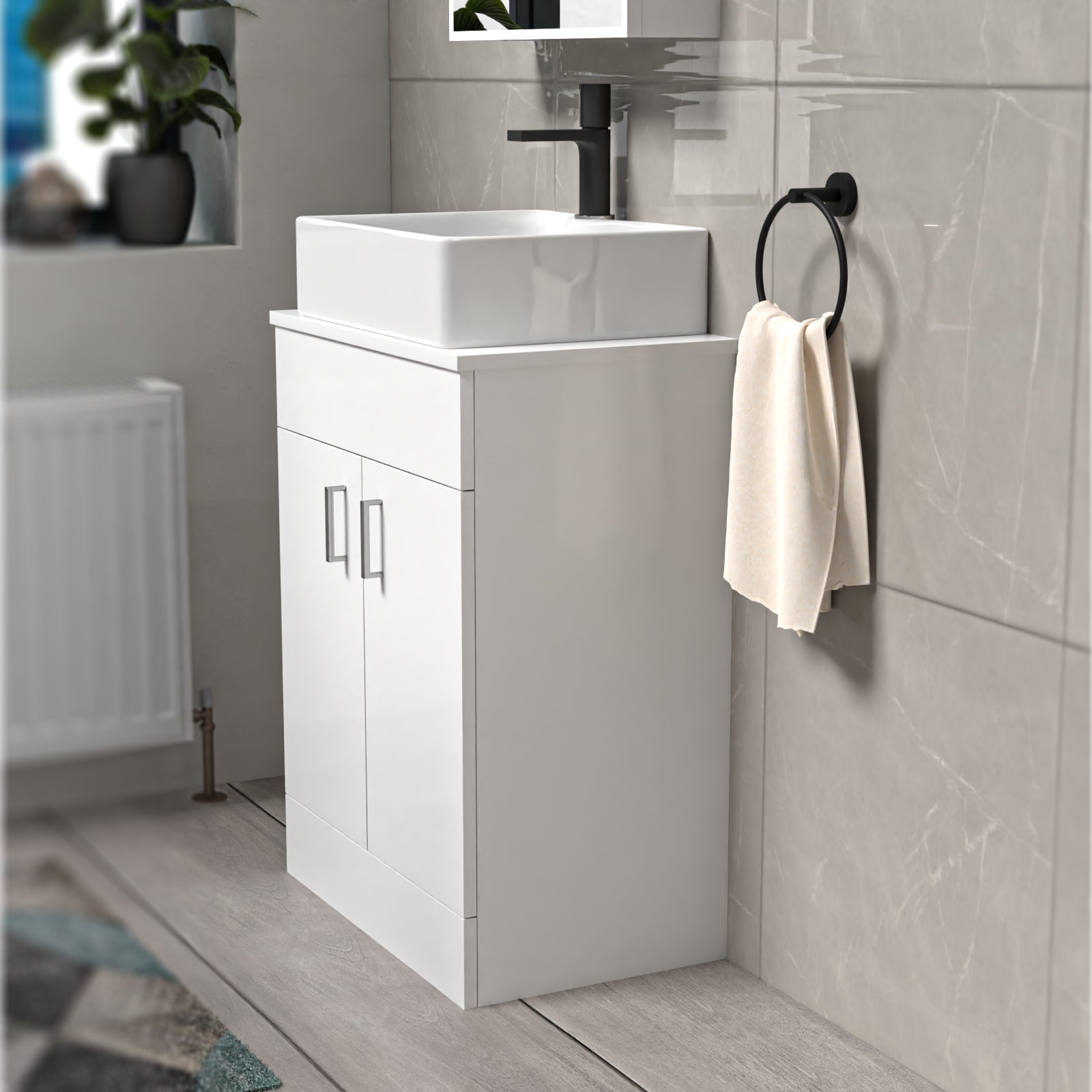 Nanuya 600mm White Vanity Cabinet And Rectangle Counter Top Basin Sink Unit