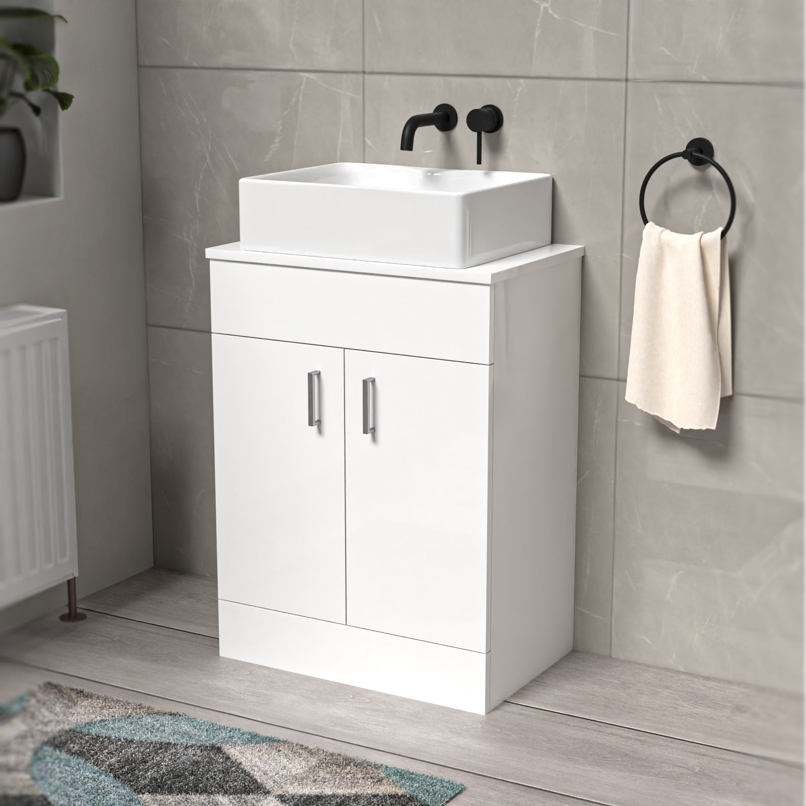 Nanuya 600mm White Vanity Cabinet And Rectangle Counter Top Basin Sink Unit