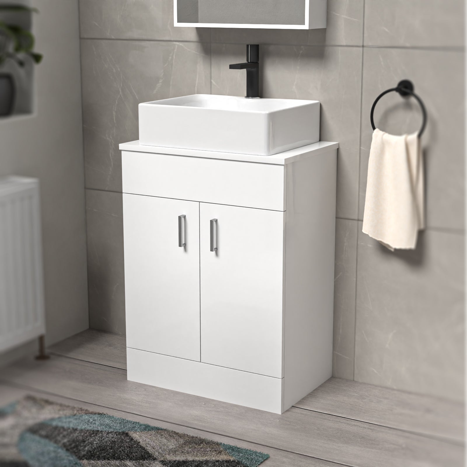 Onken 600mm White Vanity Cabinet And Rectangle Counter Top Basin Sink Unit