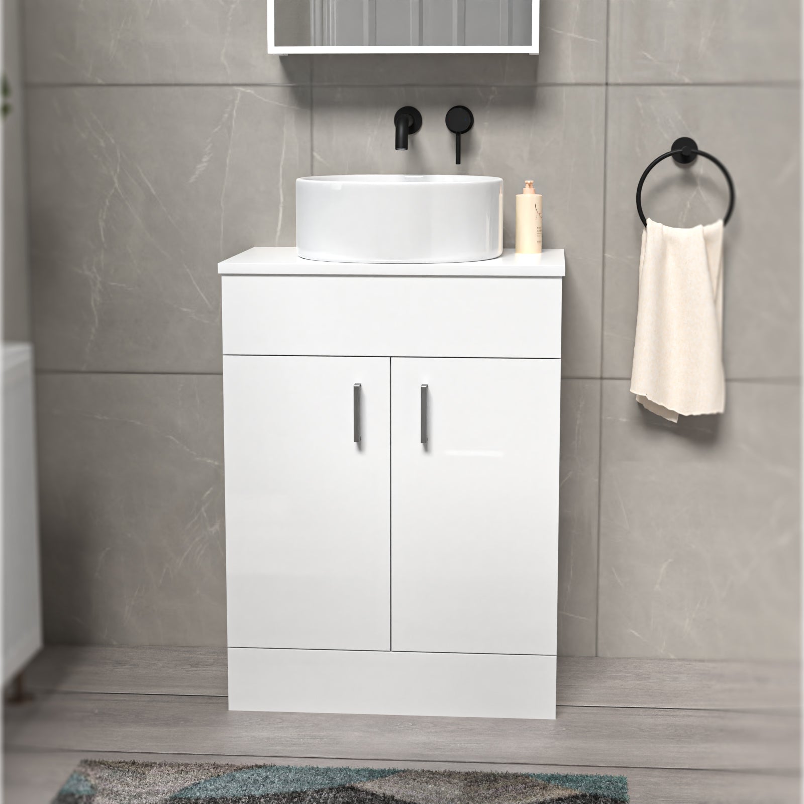 Nanuya 600mm White Freestanding Drawers Vanity & Worktop With Round Basin