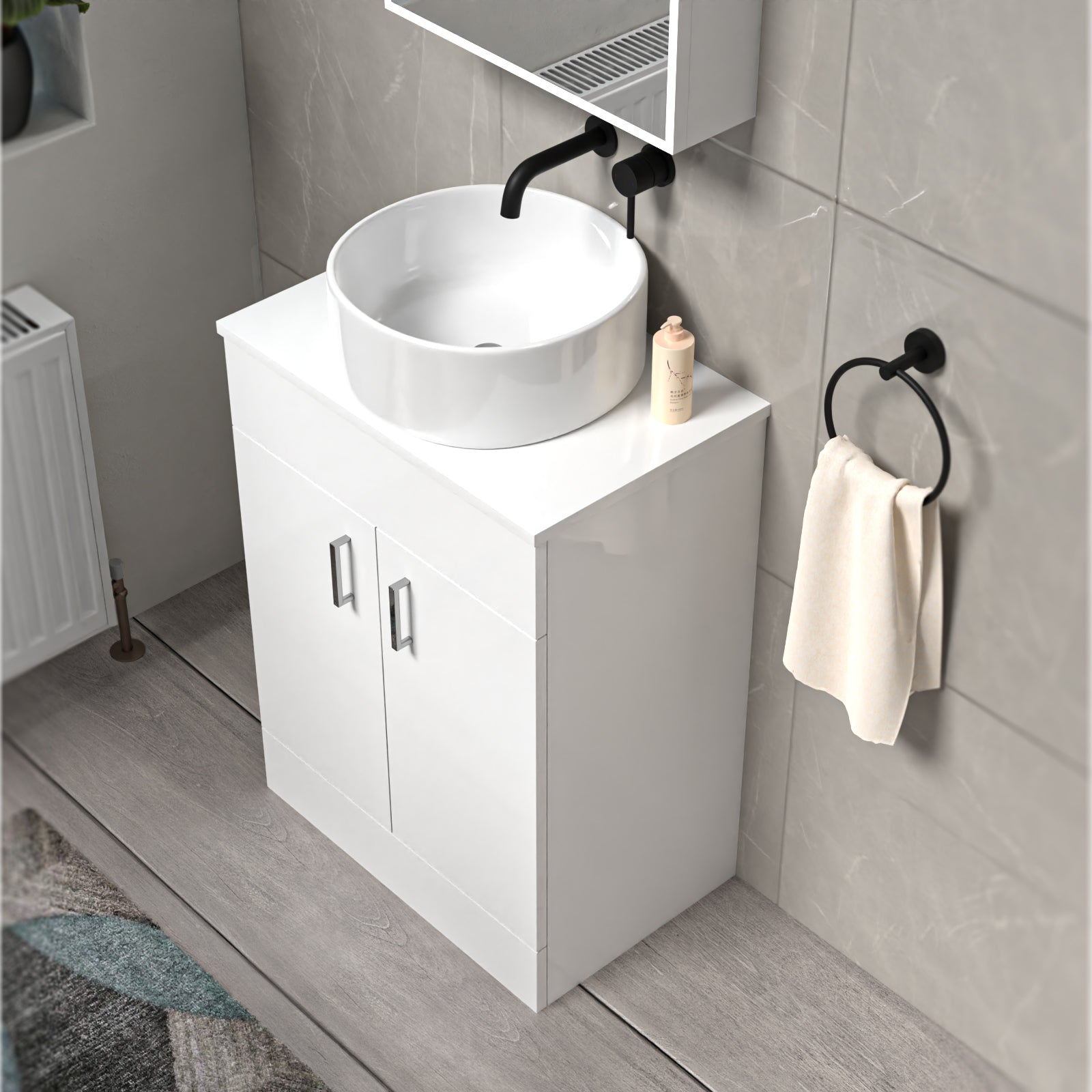 Nanuya 600mm White Freestanding Drawers Vanity & Worktop With Round Basin