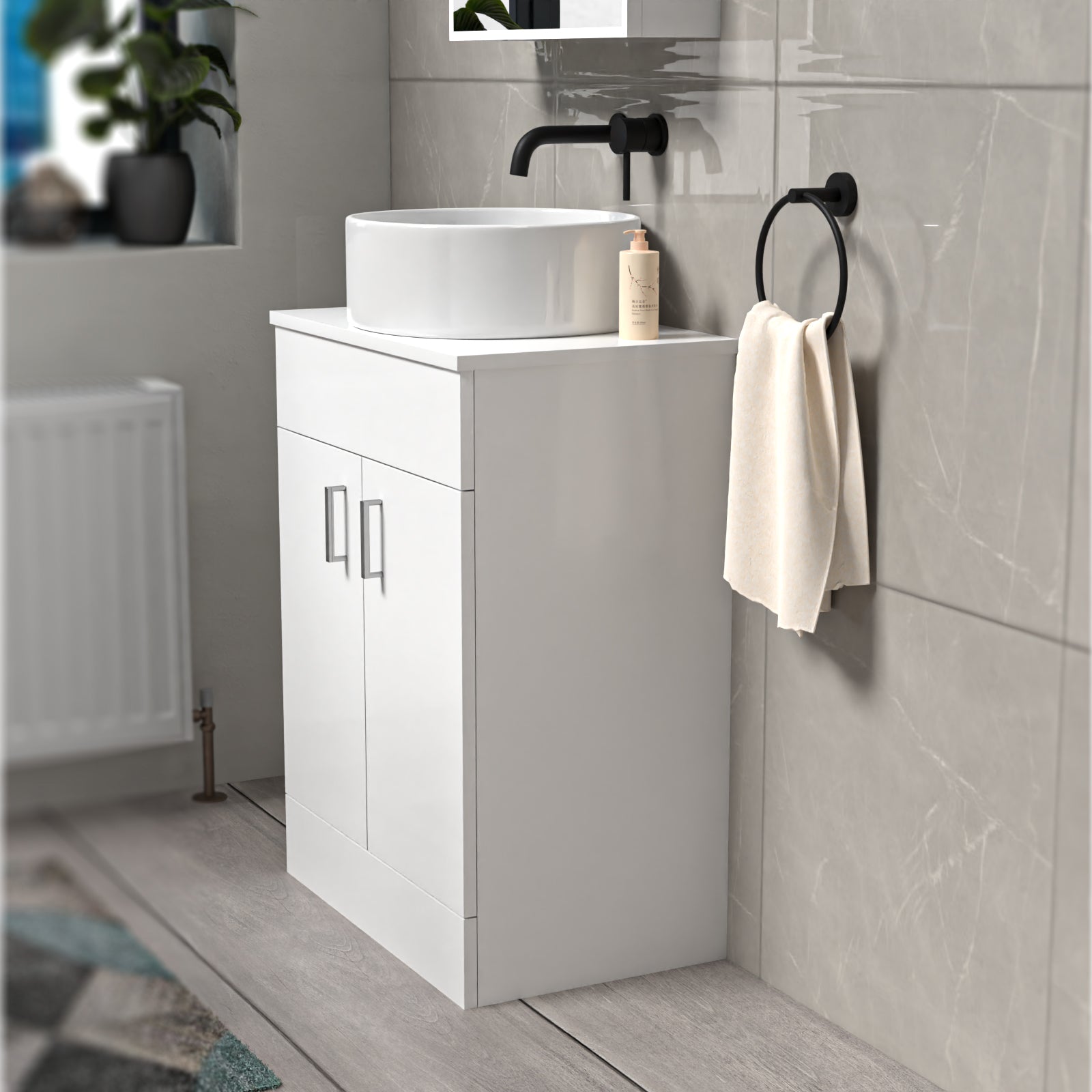 Nanuya 600mm White Freestanding Drawers Vanity & Worktop With Round Basin