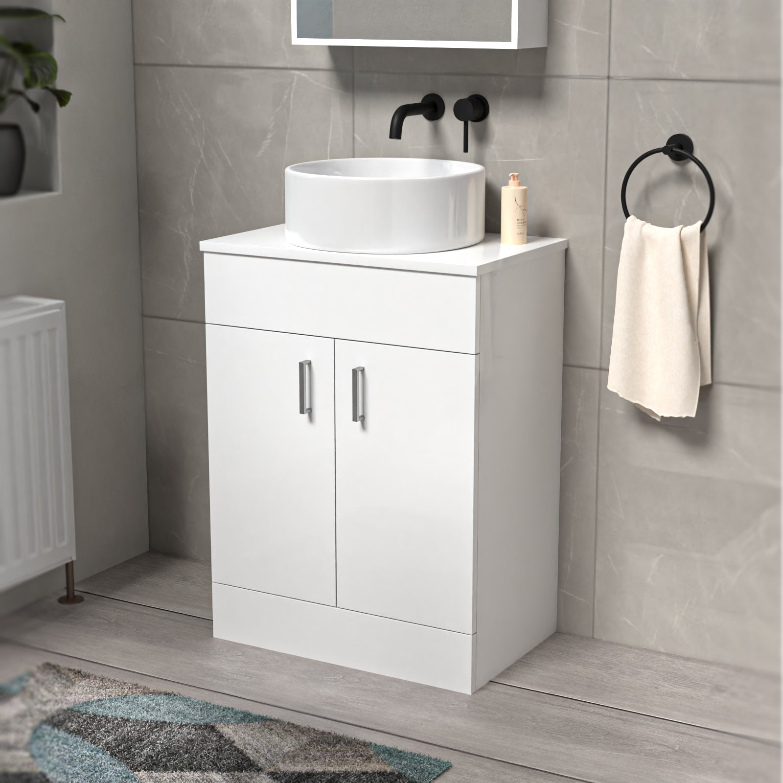 Nanuya 600mm White Freestanding Drawers Vanity & Worktop With Round Basin