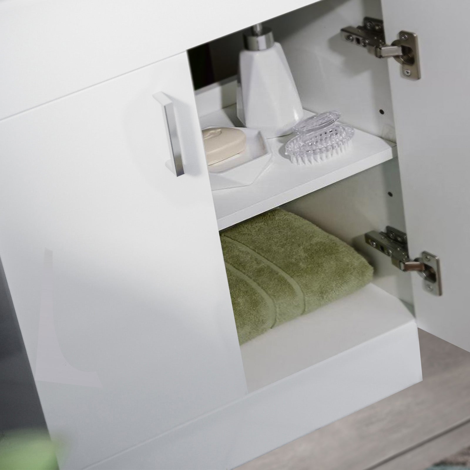 Nanuya White 600mm Bathroom Doors Vanity Unit Rectangle Ceramic Basin