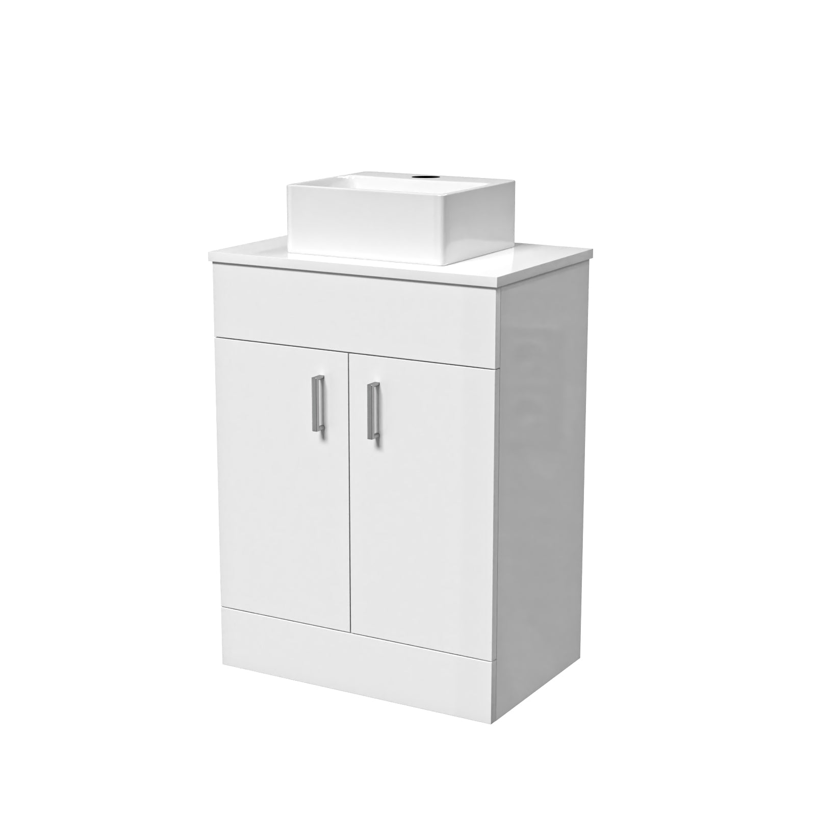 Nanuya White 600mm Bathroom Doors Vanity Unit Rectangle Ceramic Basin