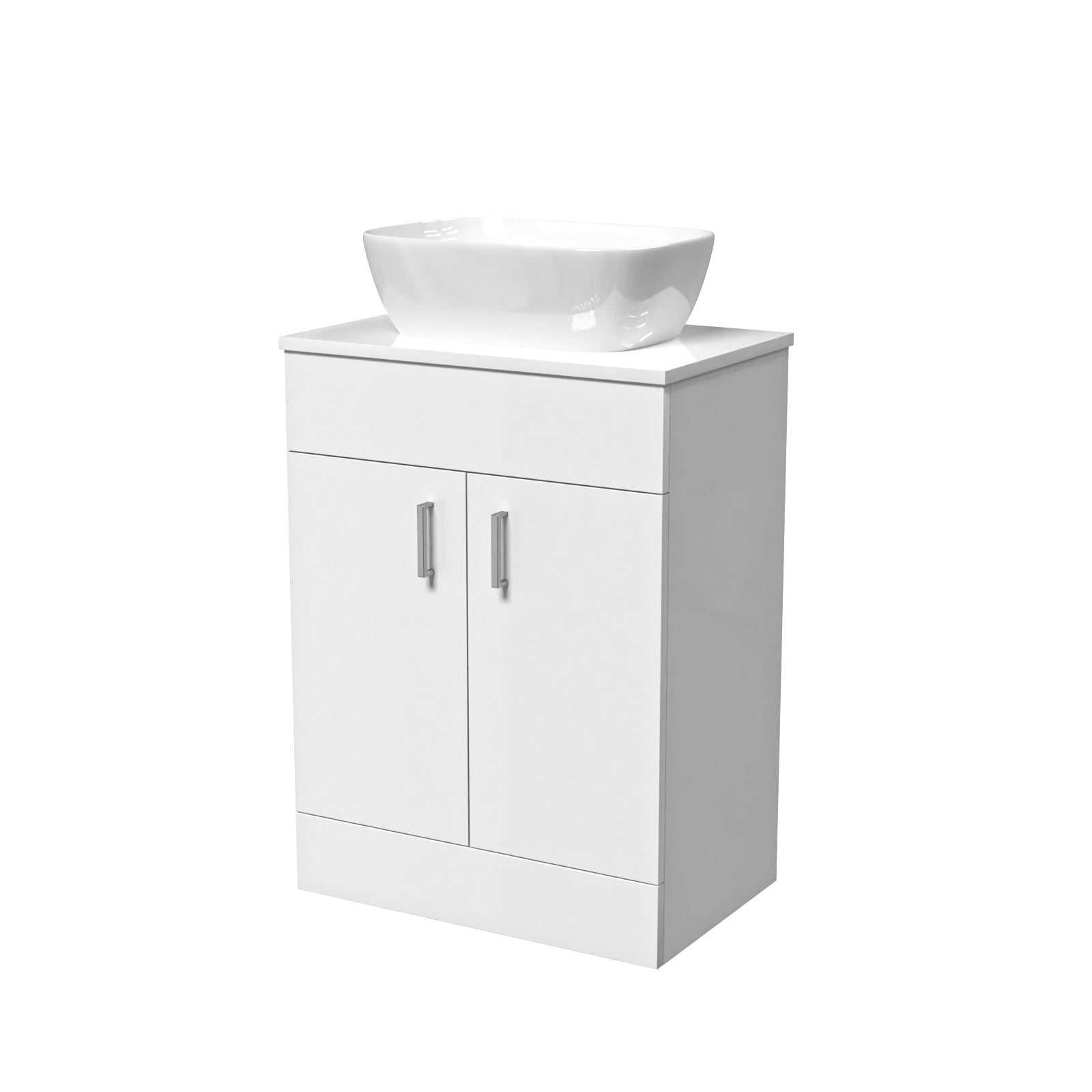 Nanuya White 600mm Bathroom Doors Vanity Unit Rounded Rectangle Basin