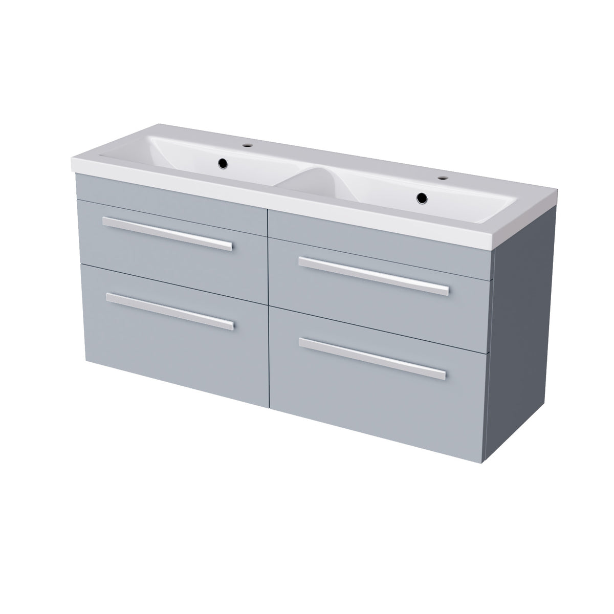 Set of 2 Wall Hung 600mm Drawers Cabinet with Mid Edge Twin Basin - Matte Grey