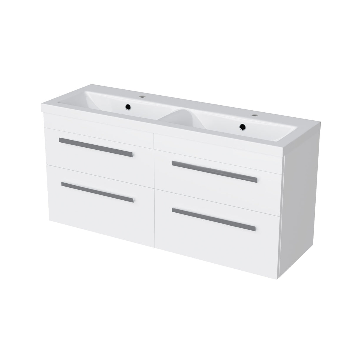 Set of 2 Wall Hung 600mm Drawers Cabinet with Ceramic Mid-Edge Twin Basin - White