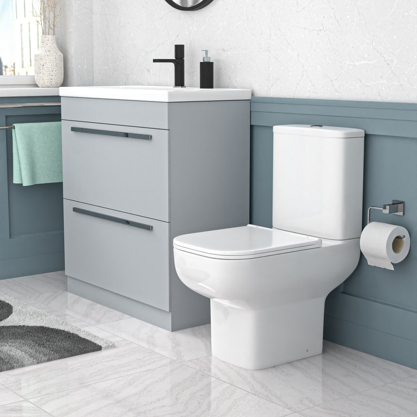 Nanuya 800mm Dark Grey Drawers Basin Vanity Unit Square Close Coupled Toilet