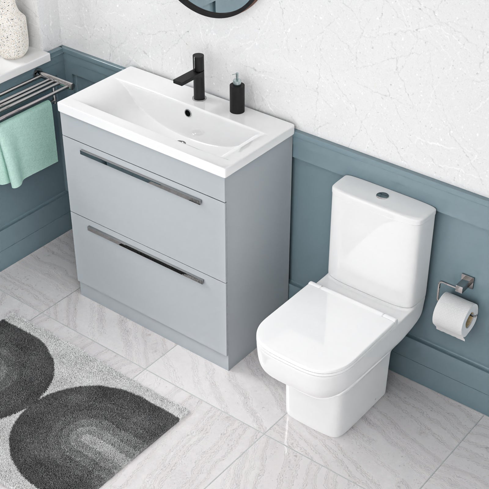 Nanuya 800mm Dark Grey Drawers Basin Vanity Unit Square Close Coupled Toilet