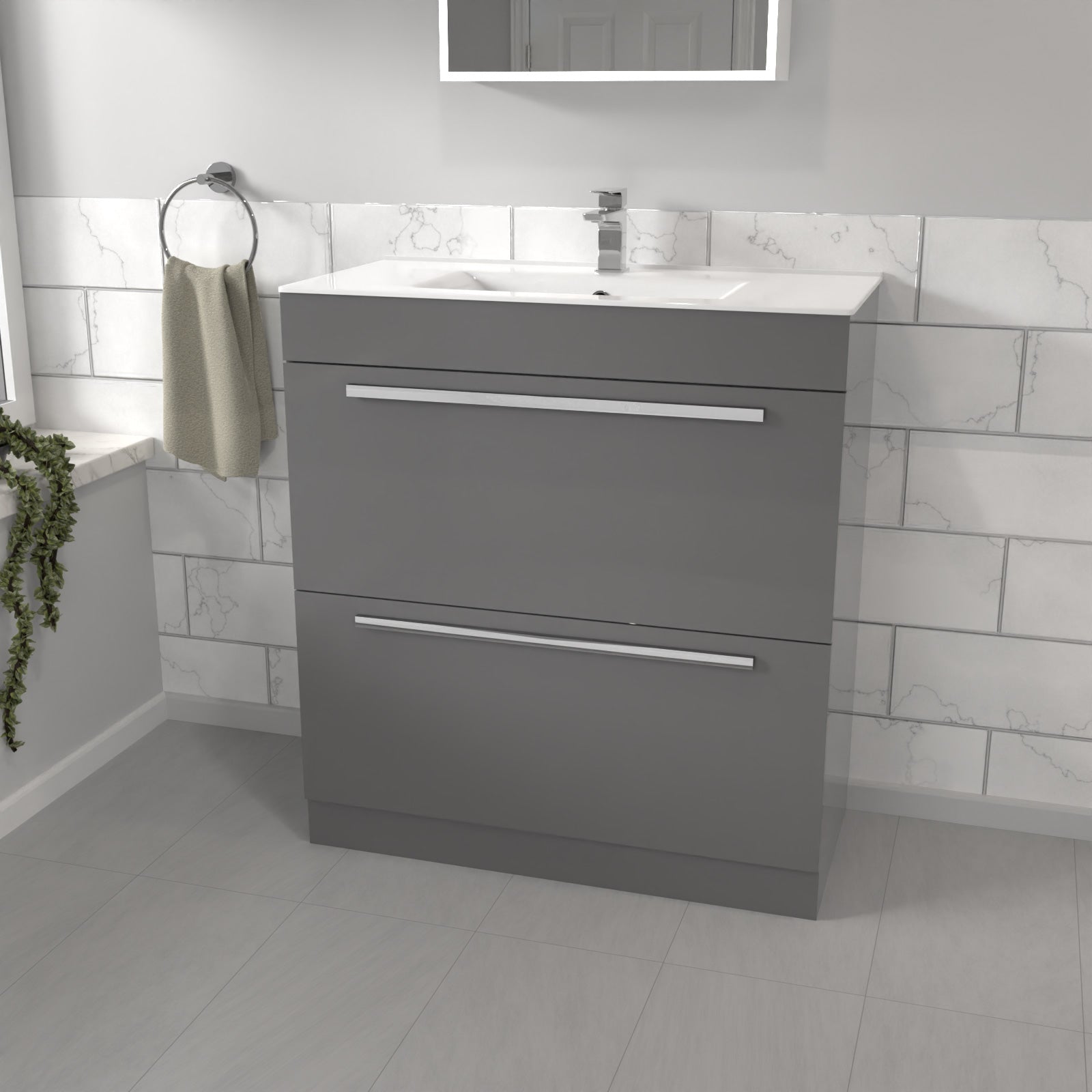 Nanuya 800mm Steel Grey 2 drawers Stylish Slim Basin Vanity Unit