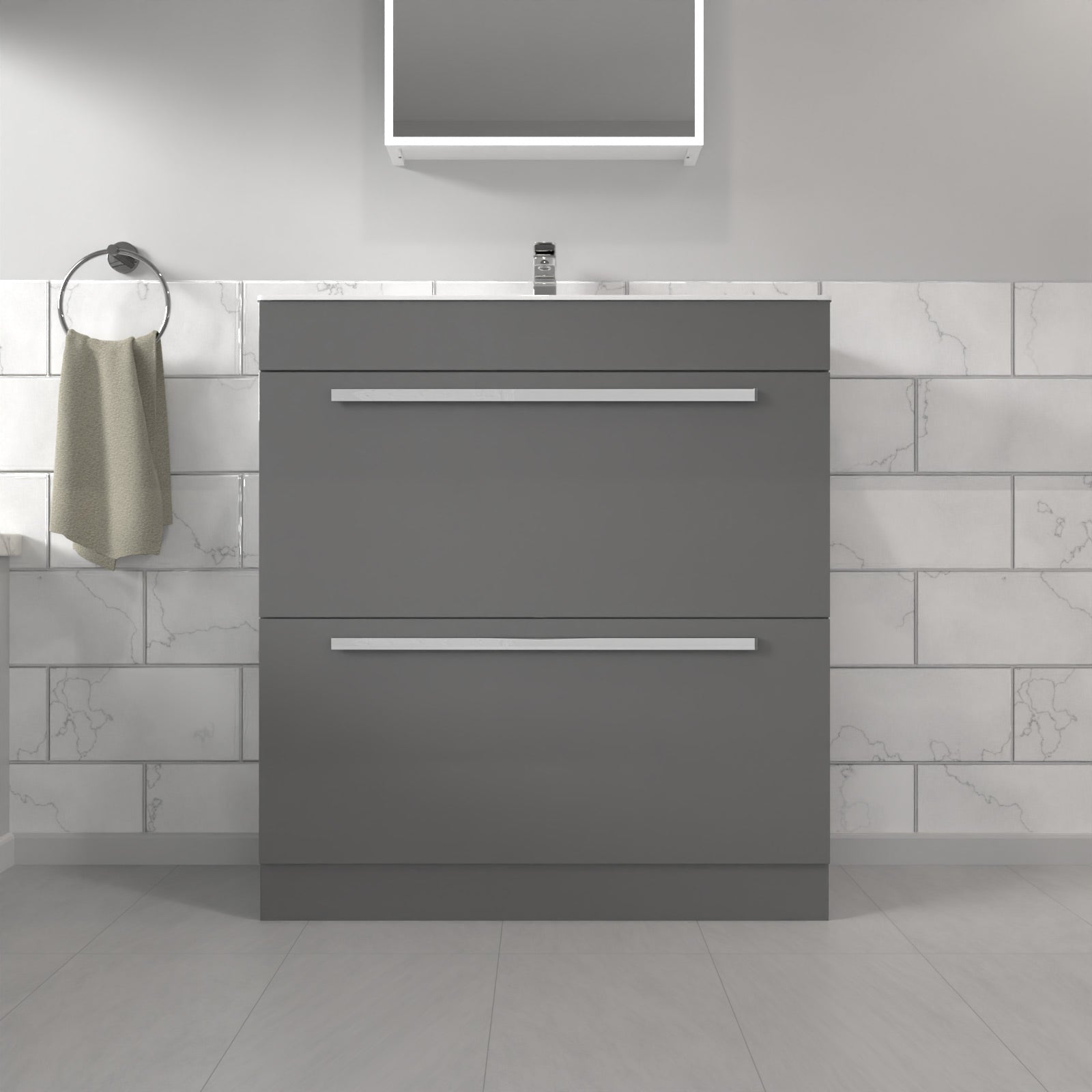 Nanuya 800mm Steel Grey 2 drawers Stylish Slim Basin Vanity Unit