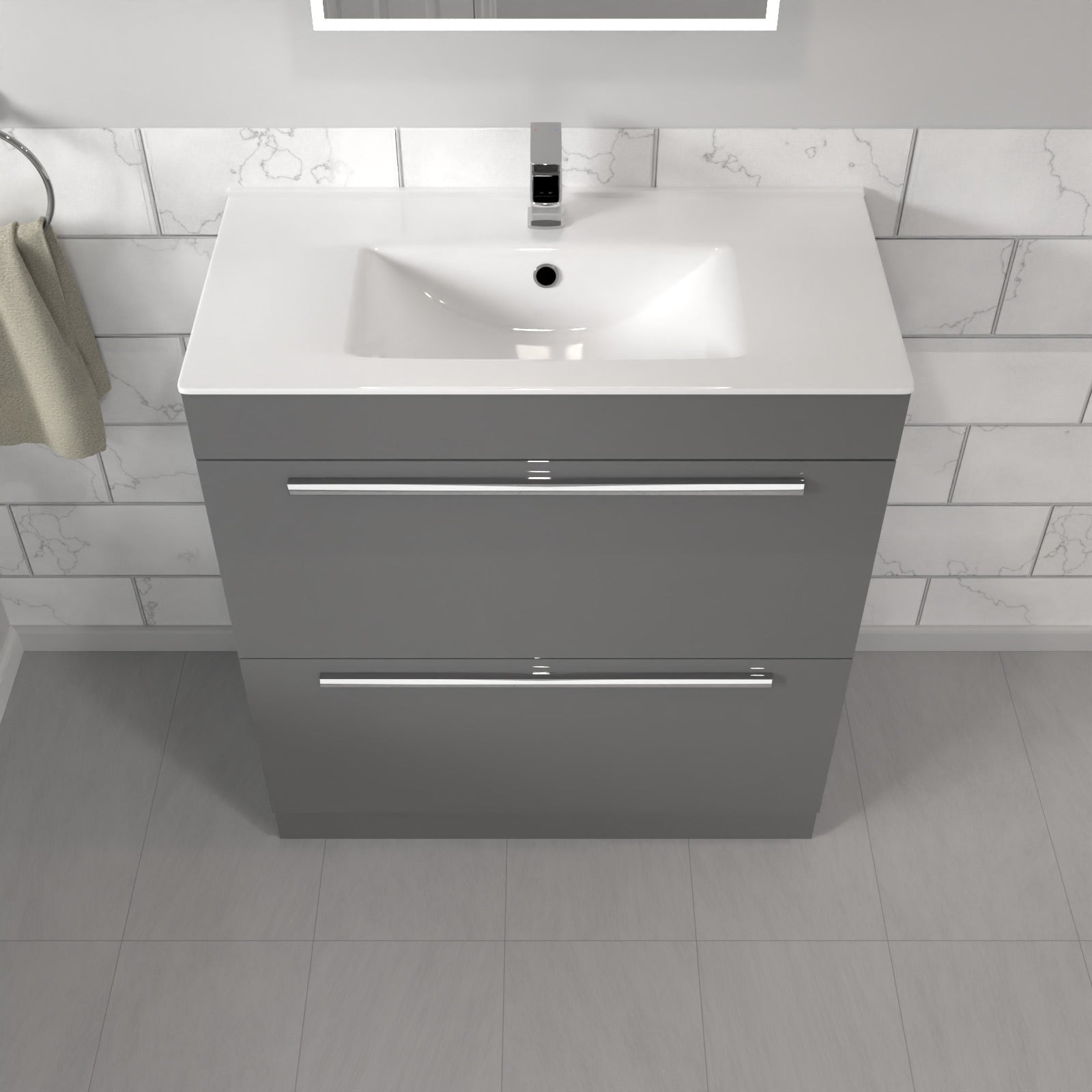 Nanuya 800mm Steel Grey 2 drawers Stylish Slim Basin Vanity Unit