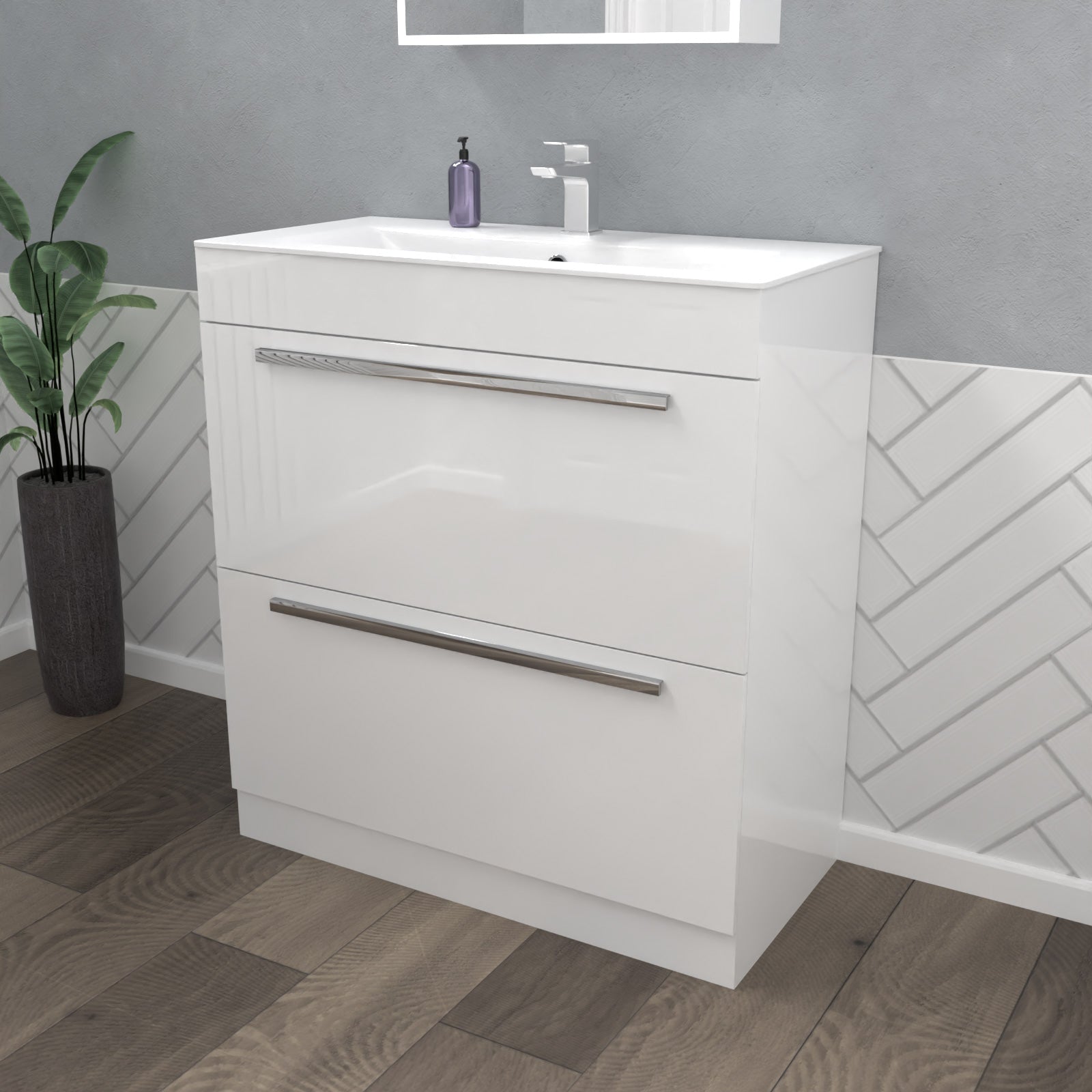 Nanuya 800mm White 2 drawers Stylish Slim Basin Vanity Unit