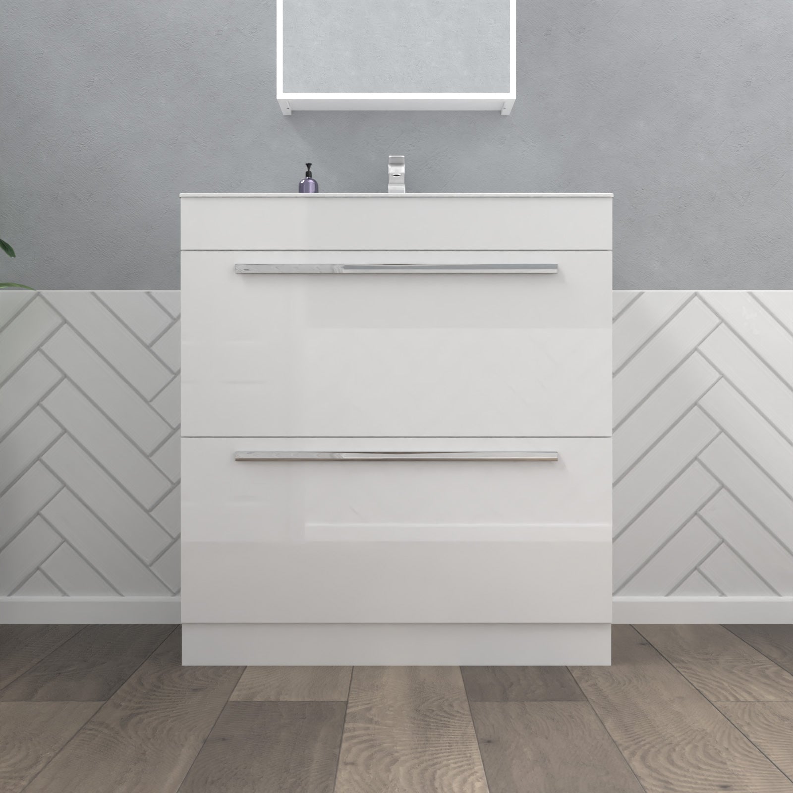 Nanuya 800mm White 2 drawers Stylish Slim Basin Vanity Unit