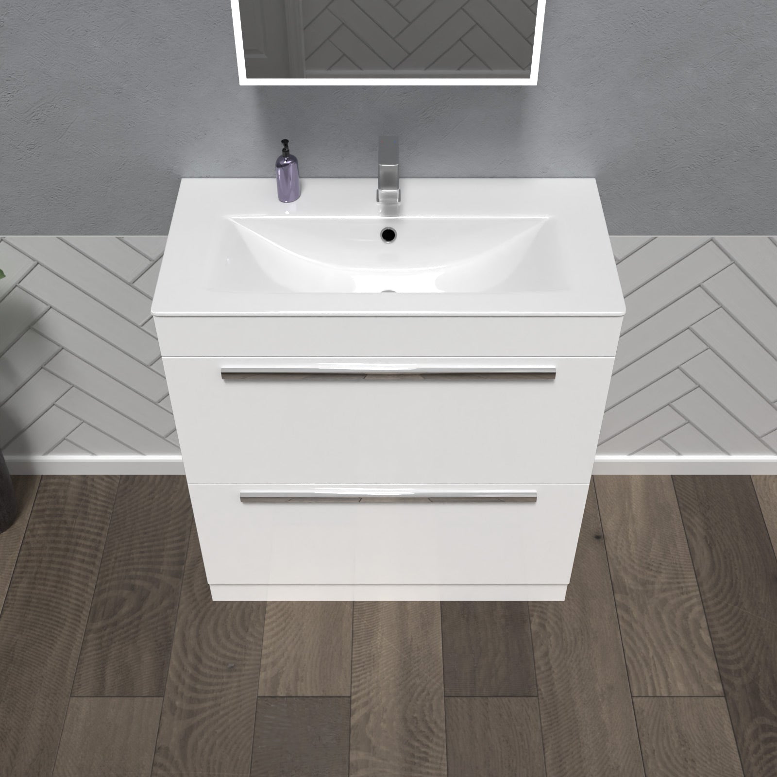 Nanuya 800mm White 2 drawers Stylish Slim Basin Vanity Unit