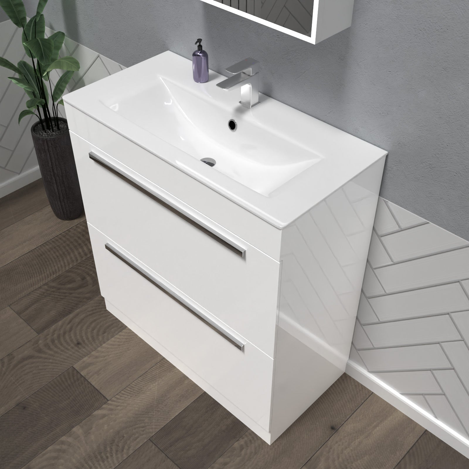 Nanuya 800mm White 2 drawers Stylish Slim Basin Vanity Unit