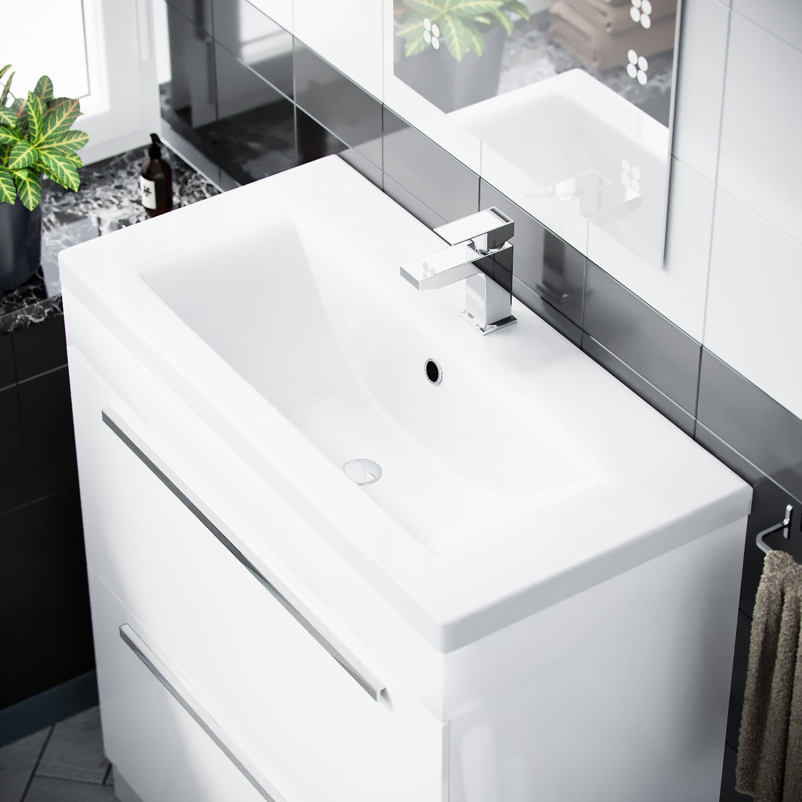 Nanuya 800mm White 2 Drawers Basin Vanity Unit