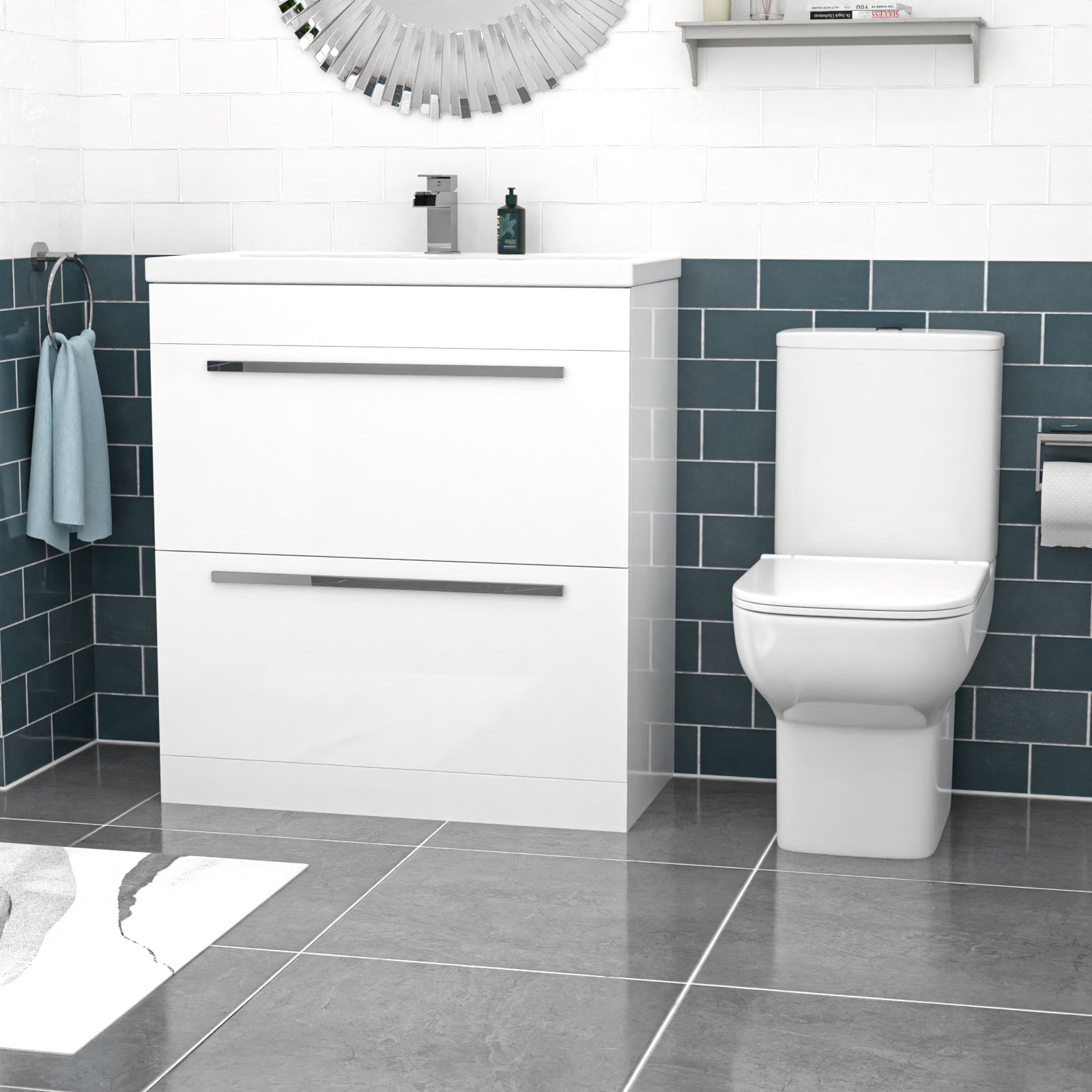 Nanuya 800mm White Drawers Basin Vanity Unit Square Close Coupled Toilet