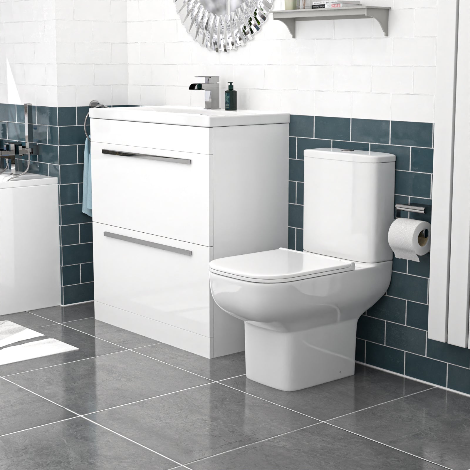 Nanuya 800mm White Drawers Basin Vanity Unit Square Close Coupled Toilet