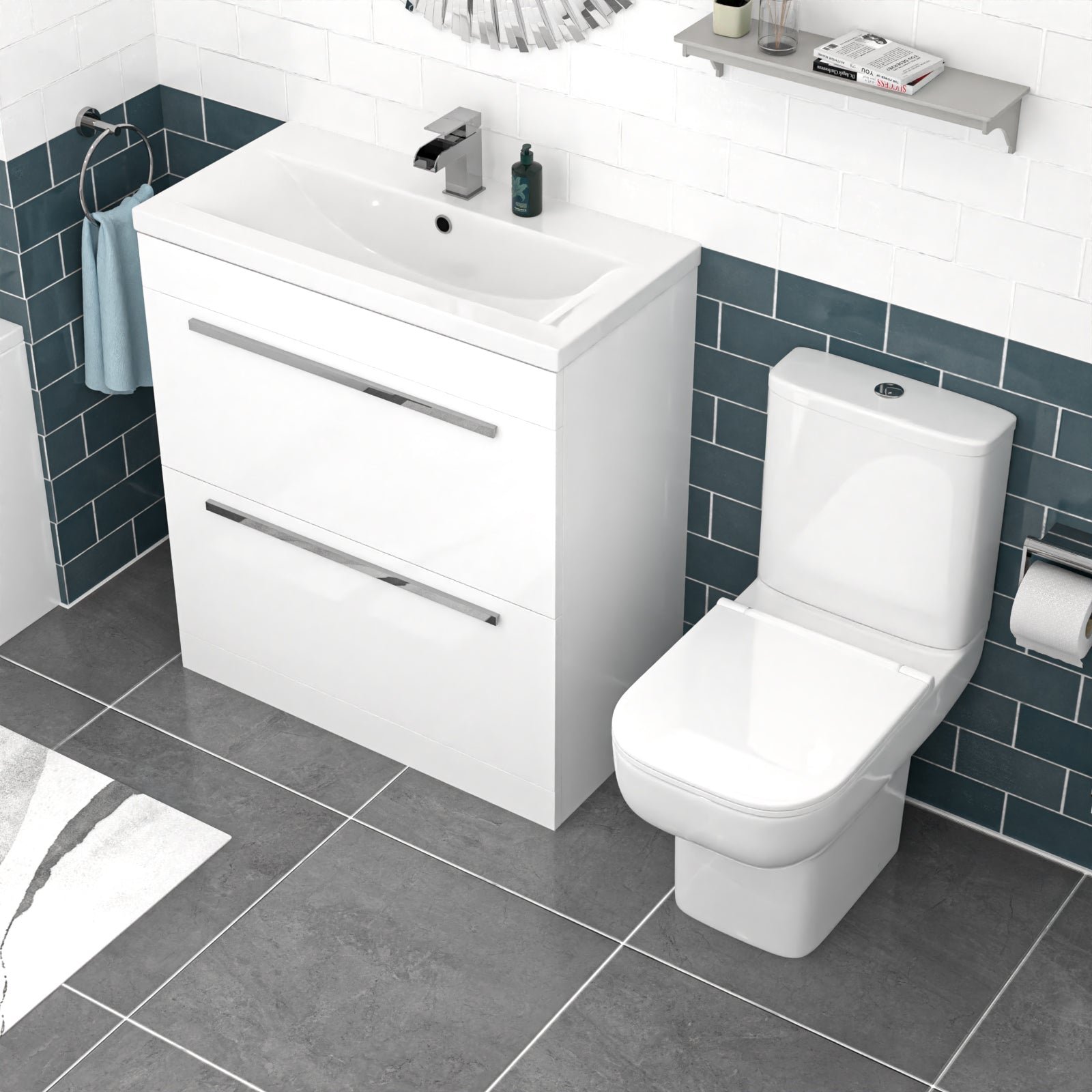 Nanuya 800mm White Drawers Basin Vanity Unit Square Close Coupled Toilet