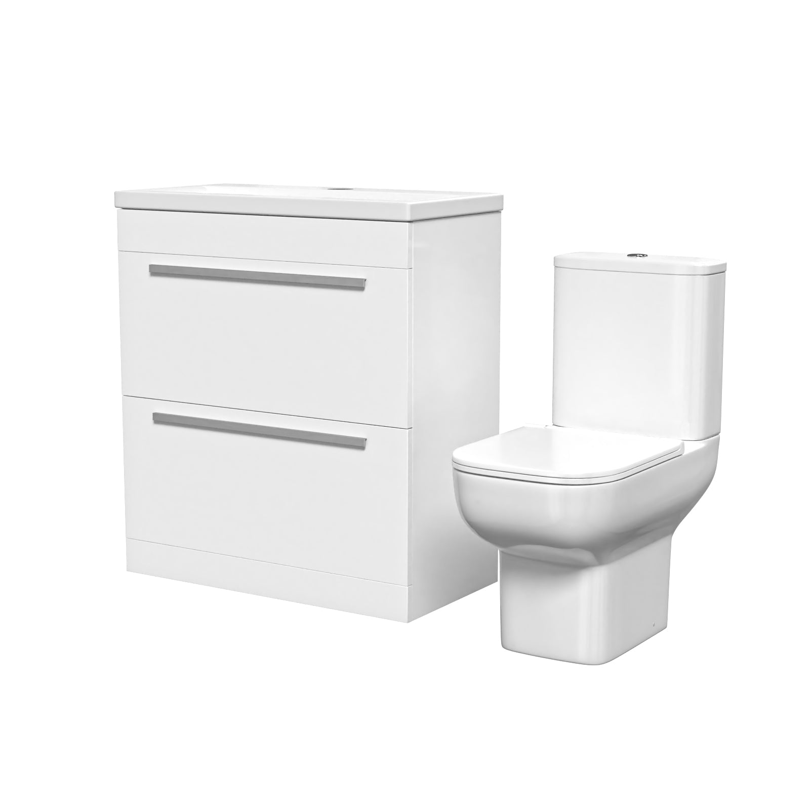 Nanuya 800mm White Drawers Basin Vanity Unit Square Close Coupled Toilet