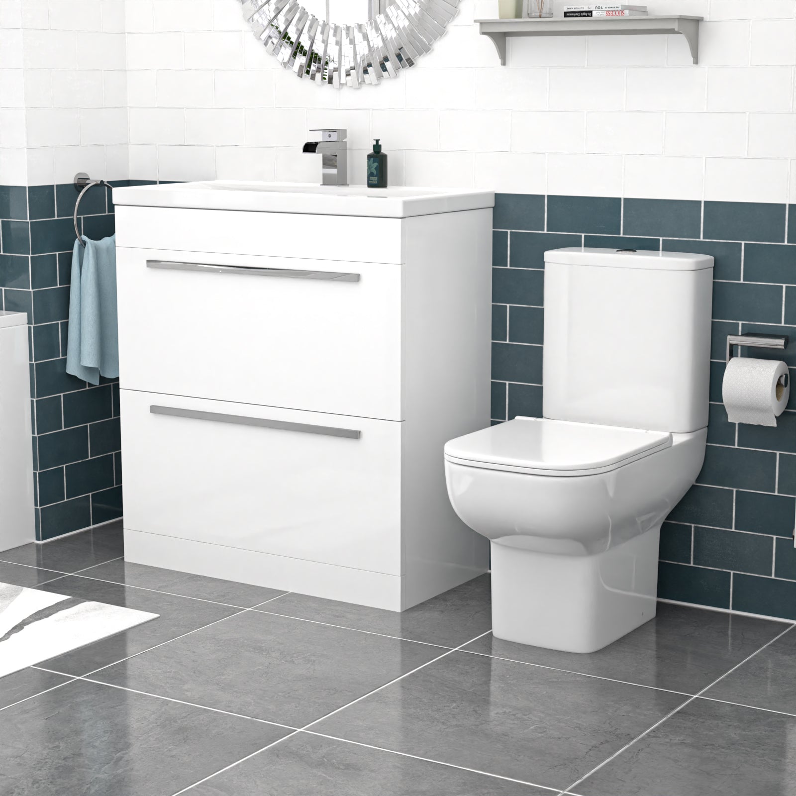 Nanuya 800mm White Drawers Basin Vanity Unit Square Close Coupled Toilet
