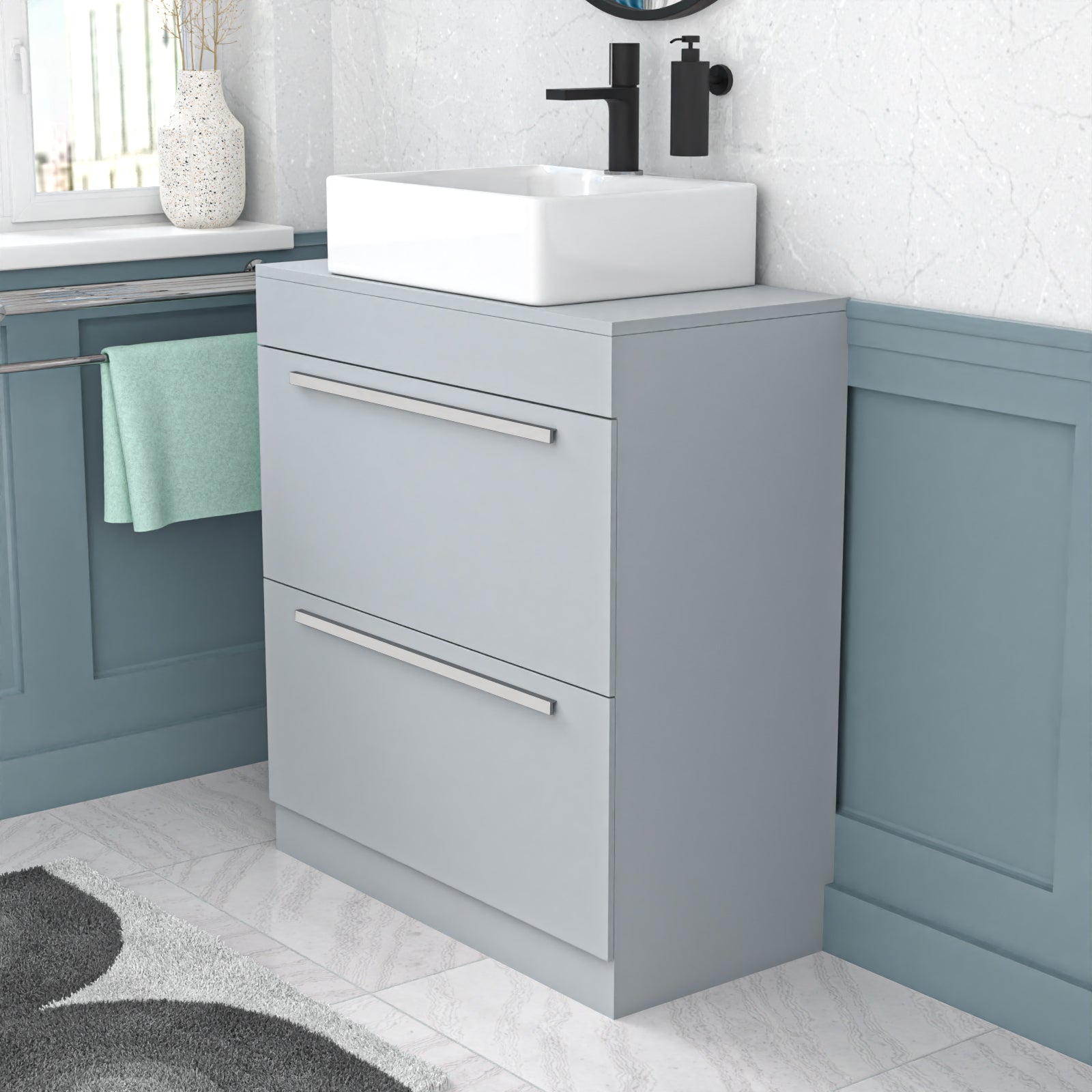 Nanuya Matte Grey 800mm Vanity Cabinet And Rectangle Counter Top Basin Sink