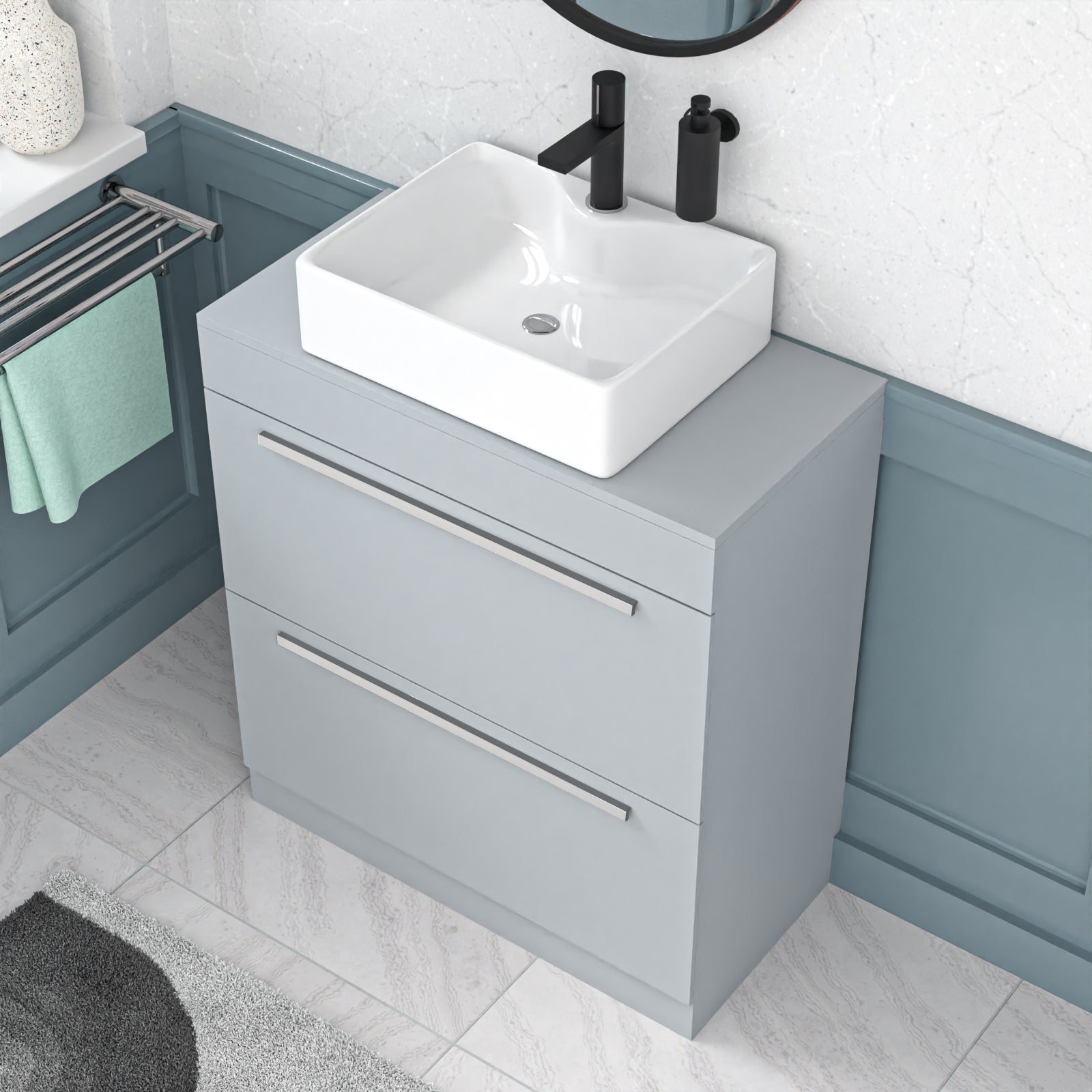 Nanuya Matte Grey 800mm Vanity Cabinet And Rectangle Counter Top Basin Sink