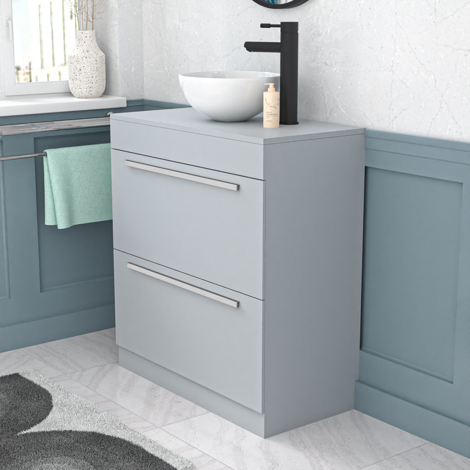 Nanuya Matte Grey 800mm Vanity Cabinet & Modern Round Counter Top Basin Sink