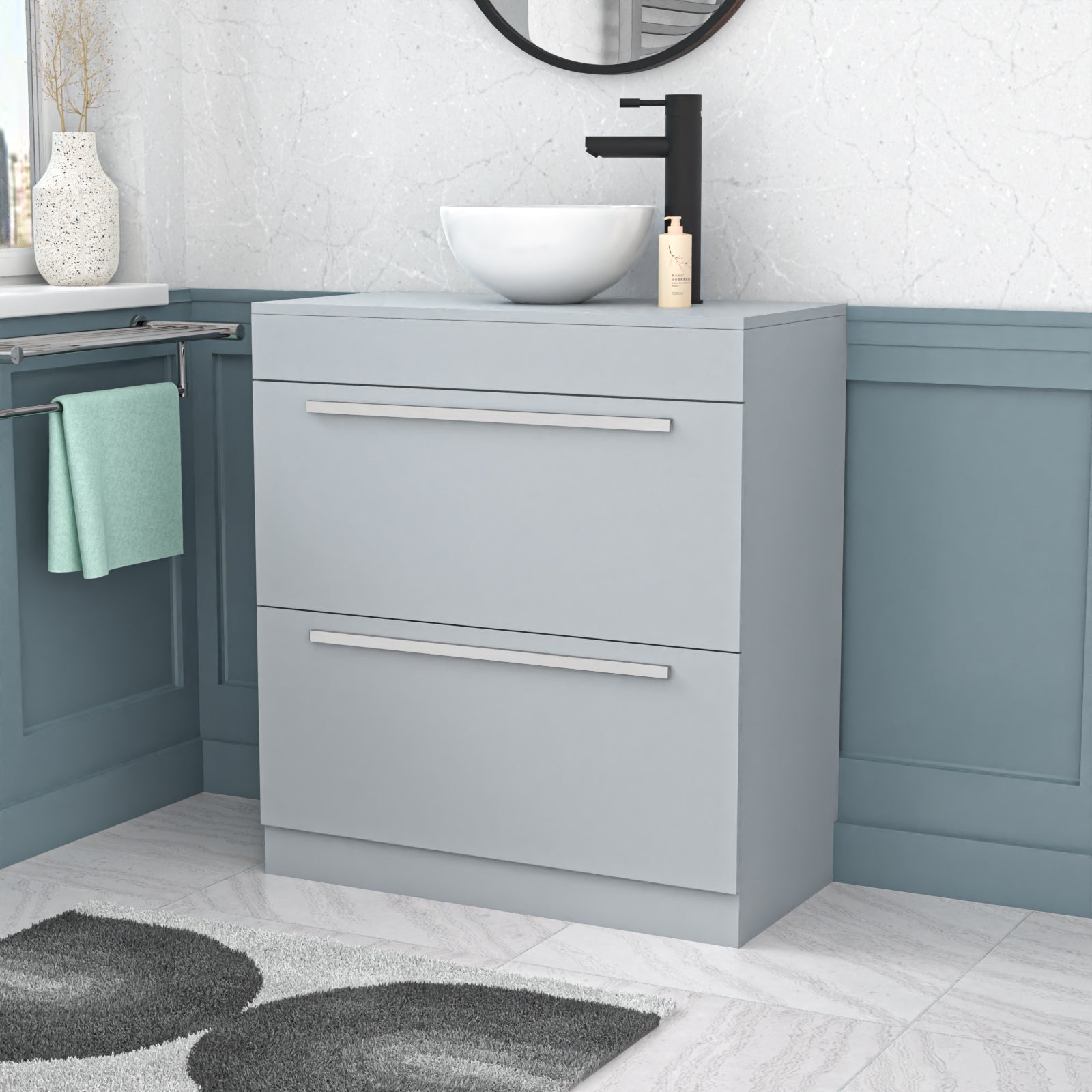 Nanuya Matte Grey 800mm Vanity Cabinet & Modern Round Counter Top Basin Sink