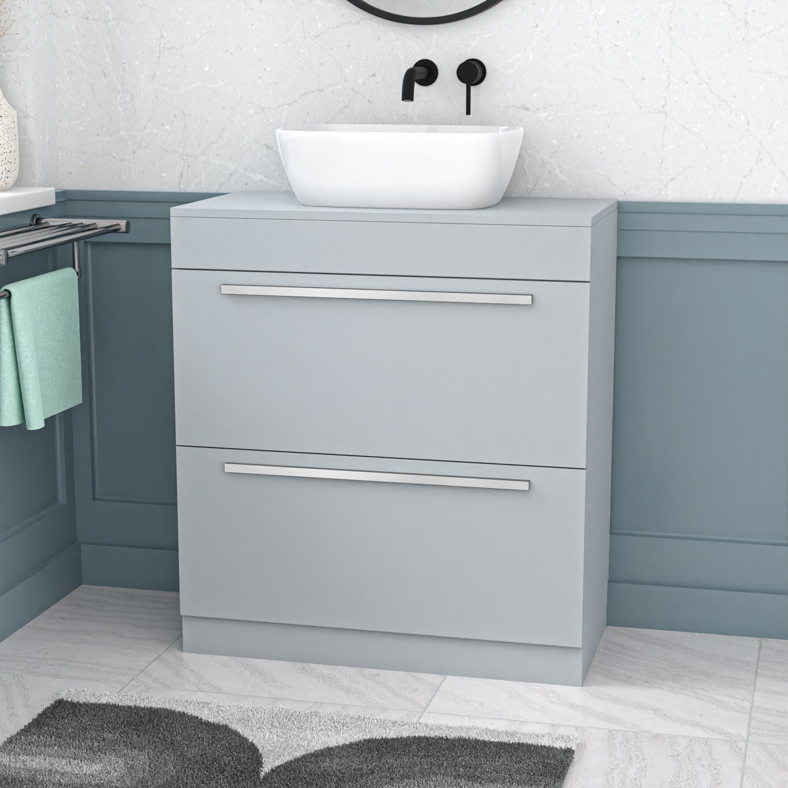 Nanuya 800mm Matte Grey Basin Vanity And Rounded Rectangle Basin Sink Unit