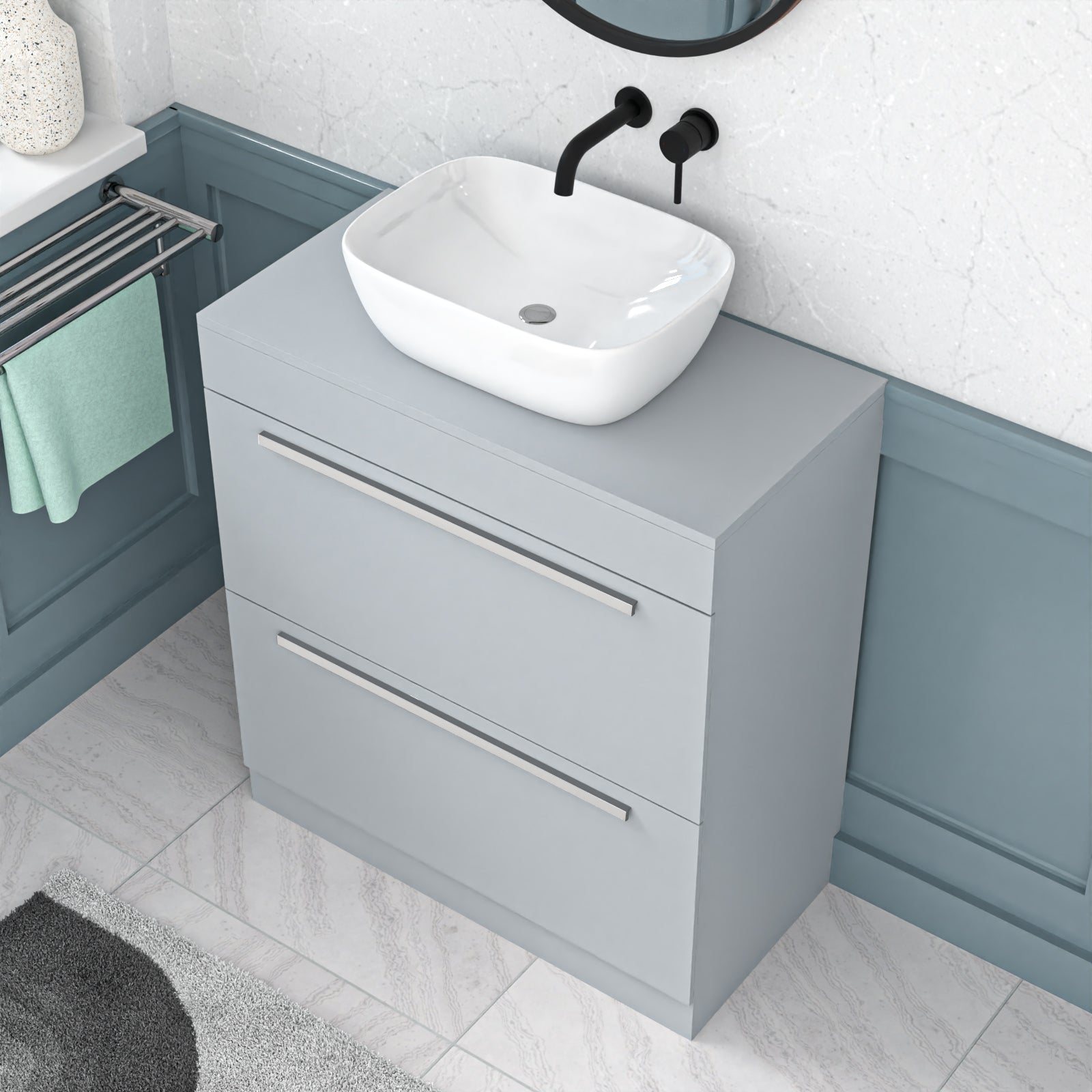 Nanuya 800mm Matte Grey Basin Vanity And Rounded Rectangle Basin Sink Unit