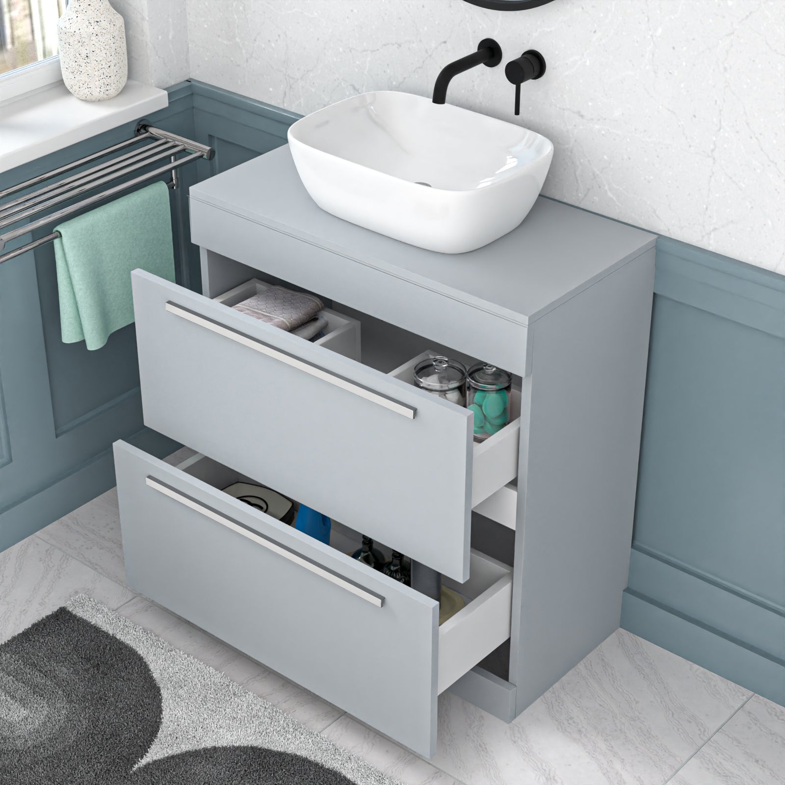 Nanuya 800mm Matte Grey Basin Vanity And Rounded Rectangle Basin Sink Unit