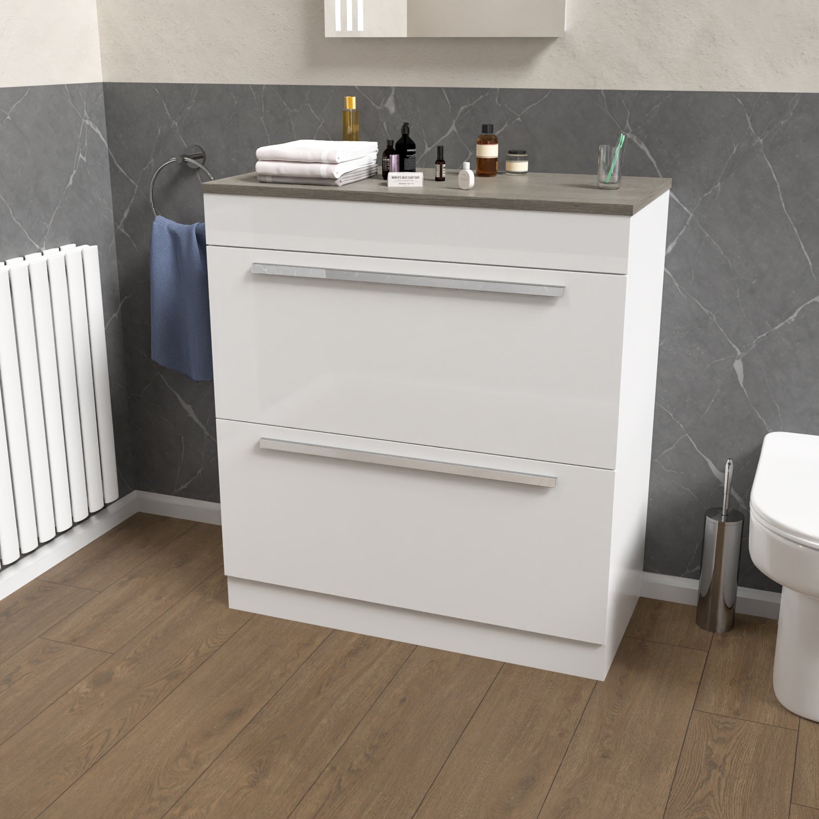 Nanuya 800mm White Vanity Unit Cabinet With Oak Worktop