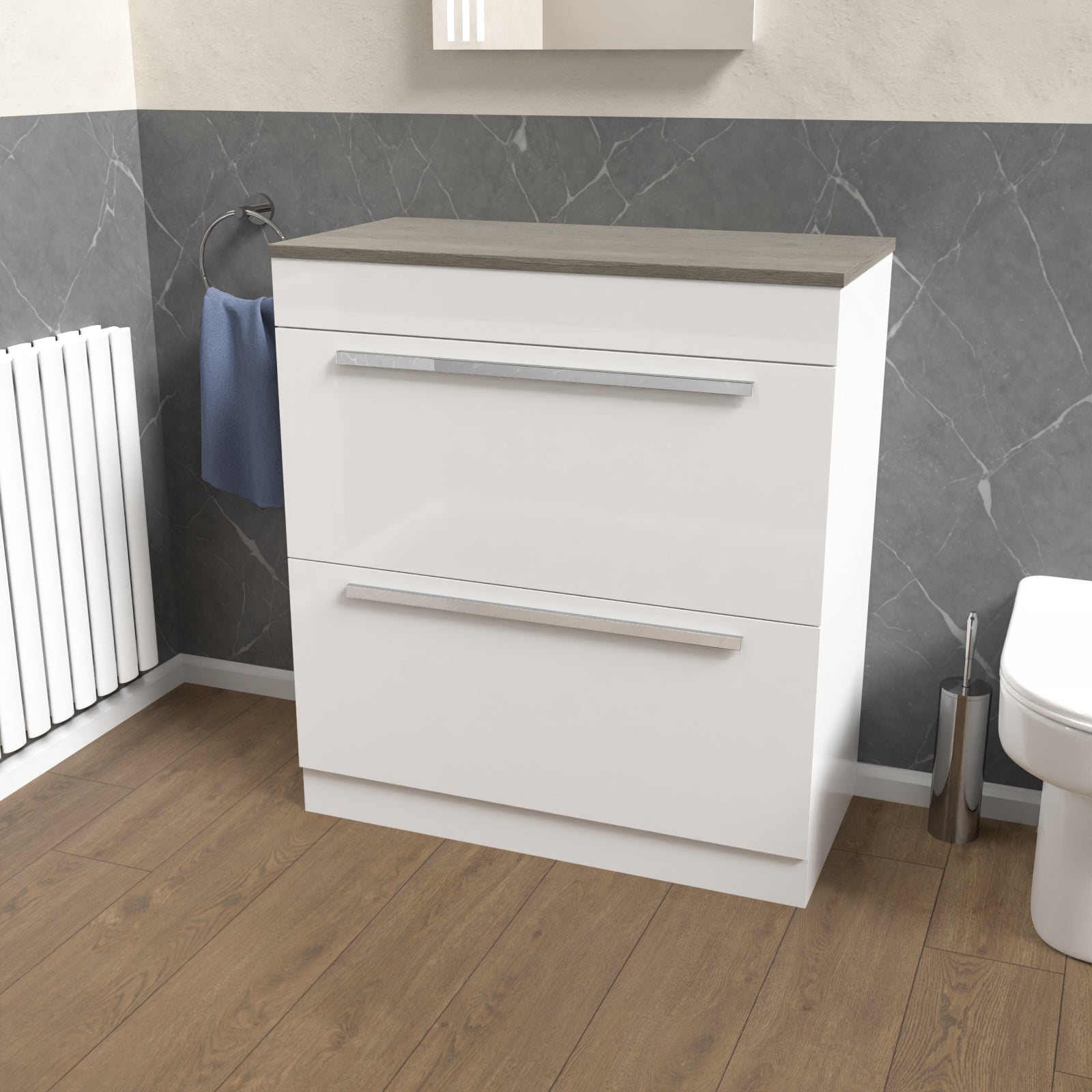 Nanuya 800mm White Vanity Unit Cabinet With Oak Worktop