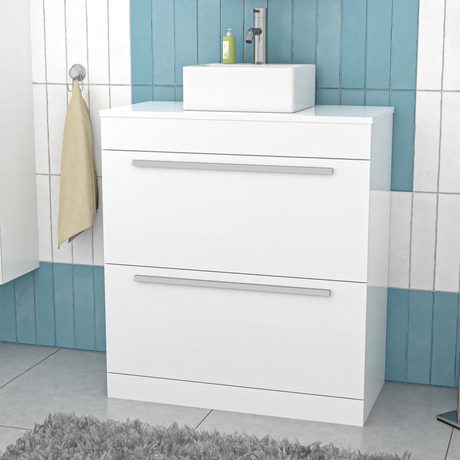 Nanuya 800mm White Basin Vanity And Rectangle Counter Top Basin Sink Unit