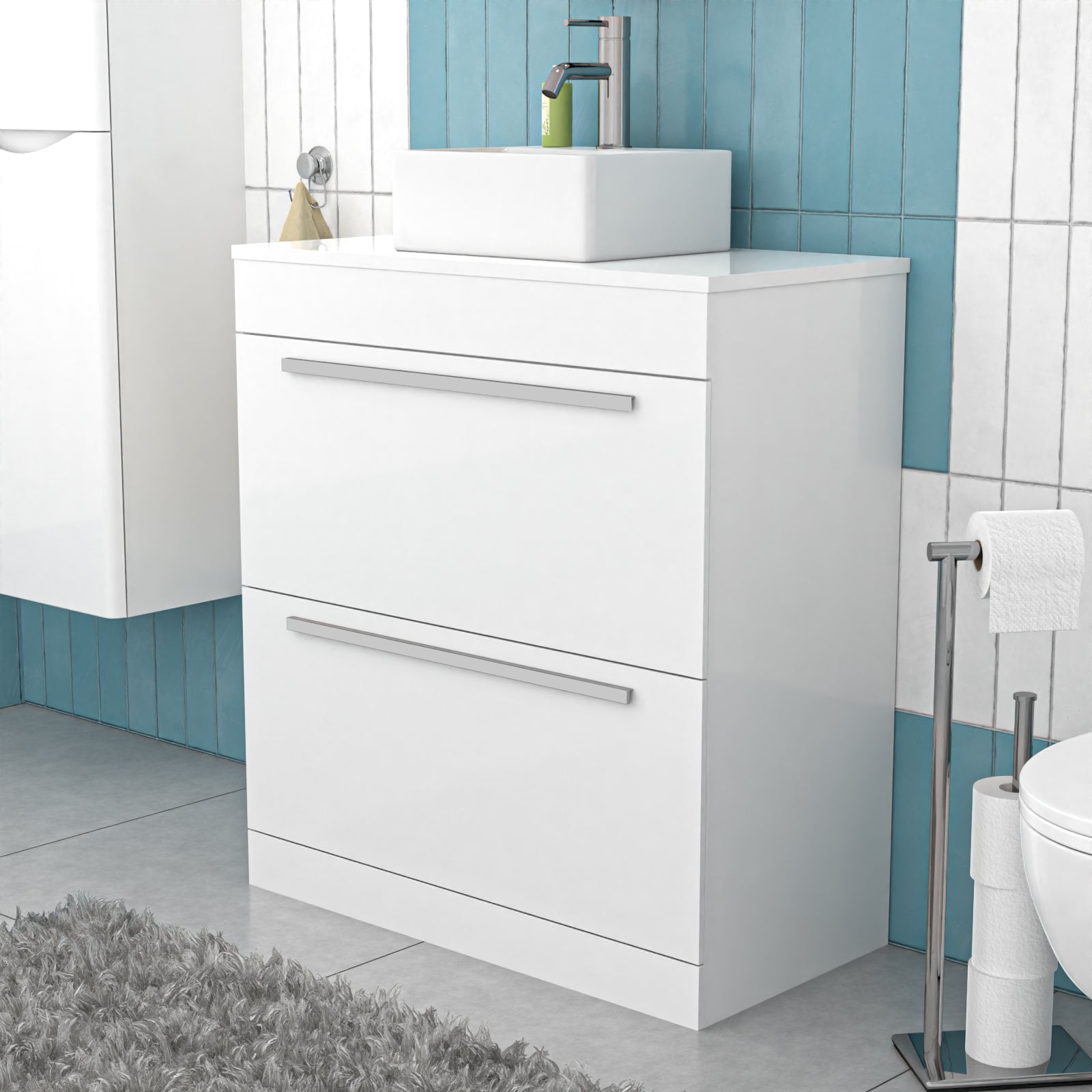 Nanuya 800mm White Basin Vanity And Rectangle Counter Top Basin Sink Unit