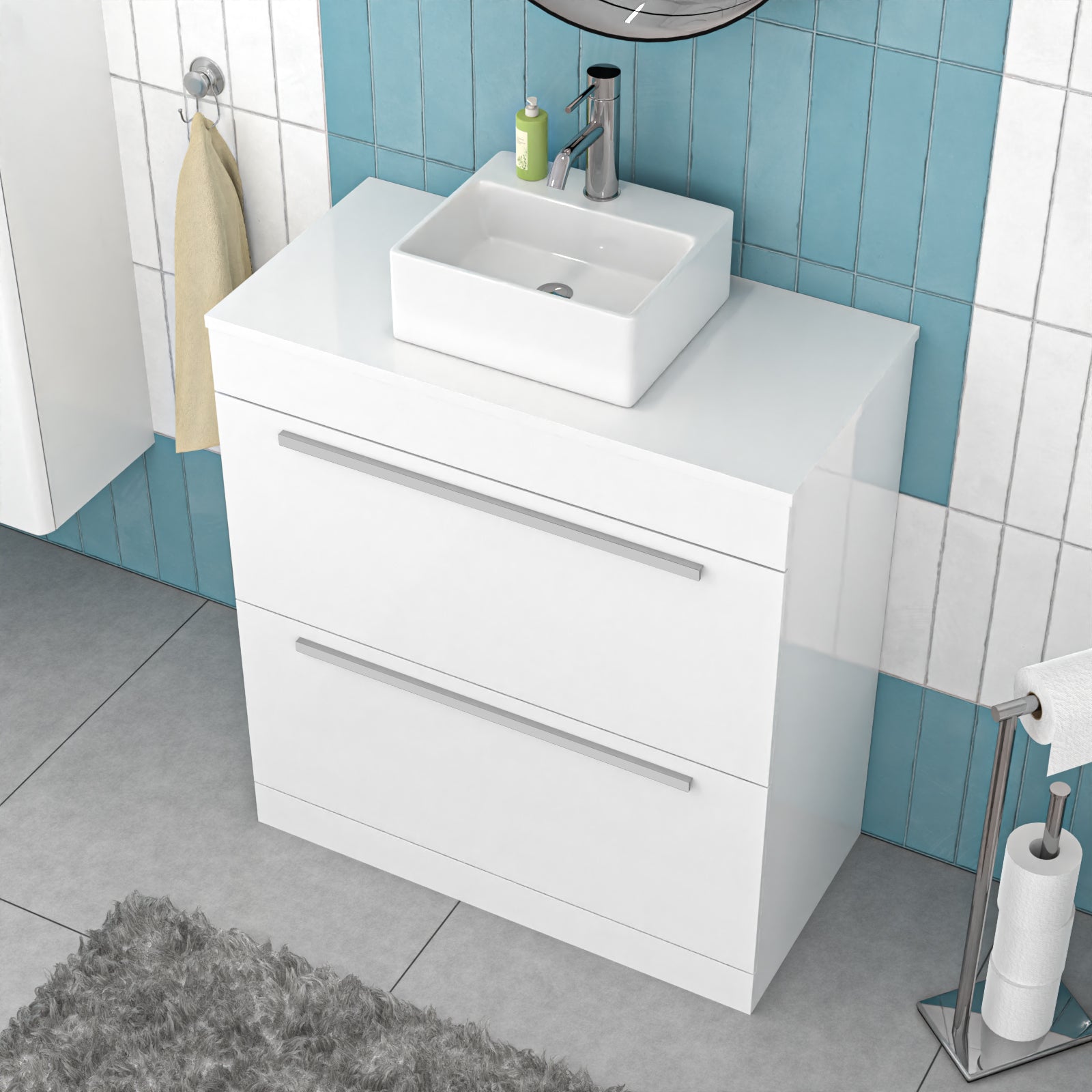 Nanuya 800mm White Basin Vanity And Rectangle Counter Top Basin Sink Unit