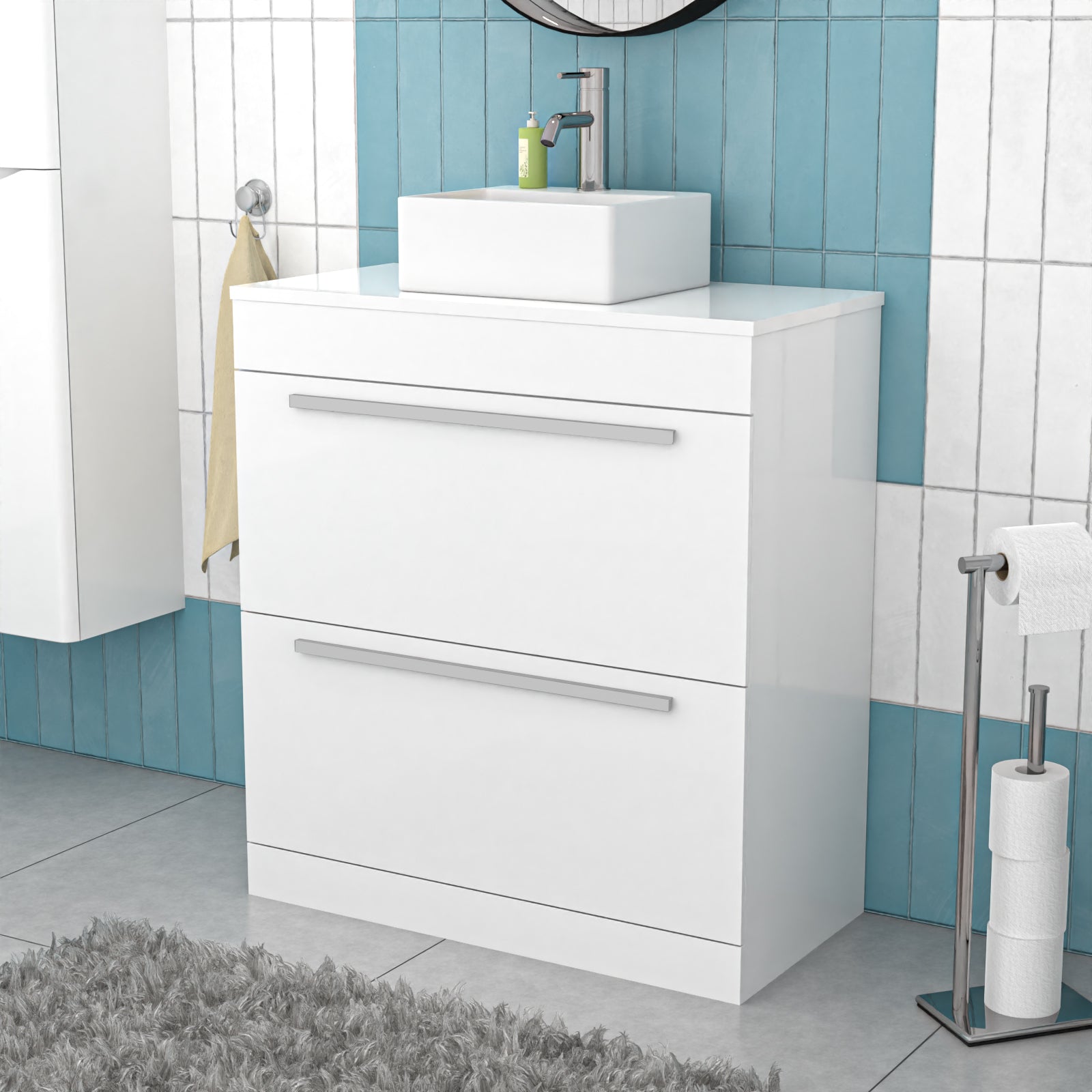 Nanuya 800mm White Basin Vanity And Rectangle Counter Top Basin Sink Unit