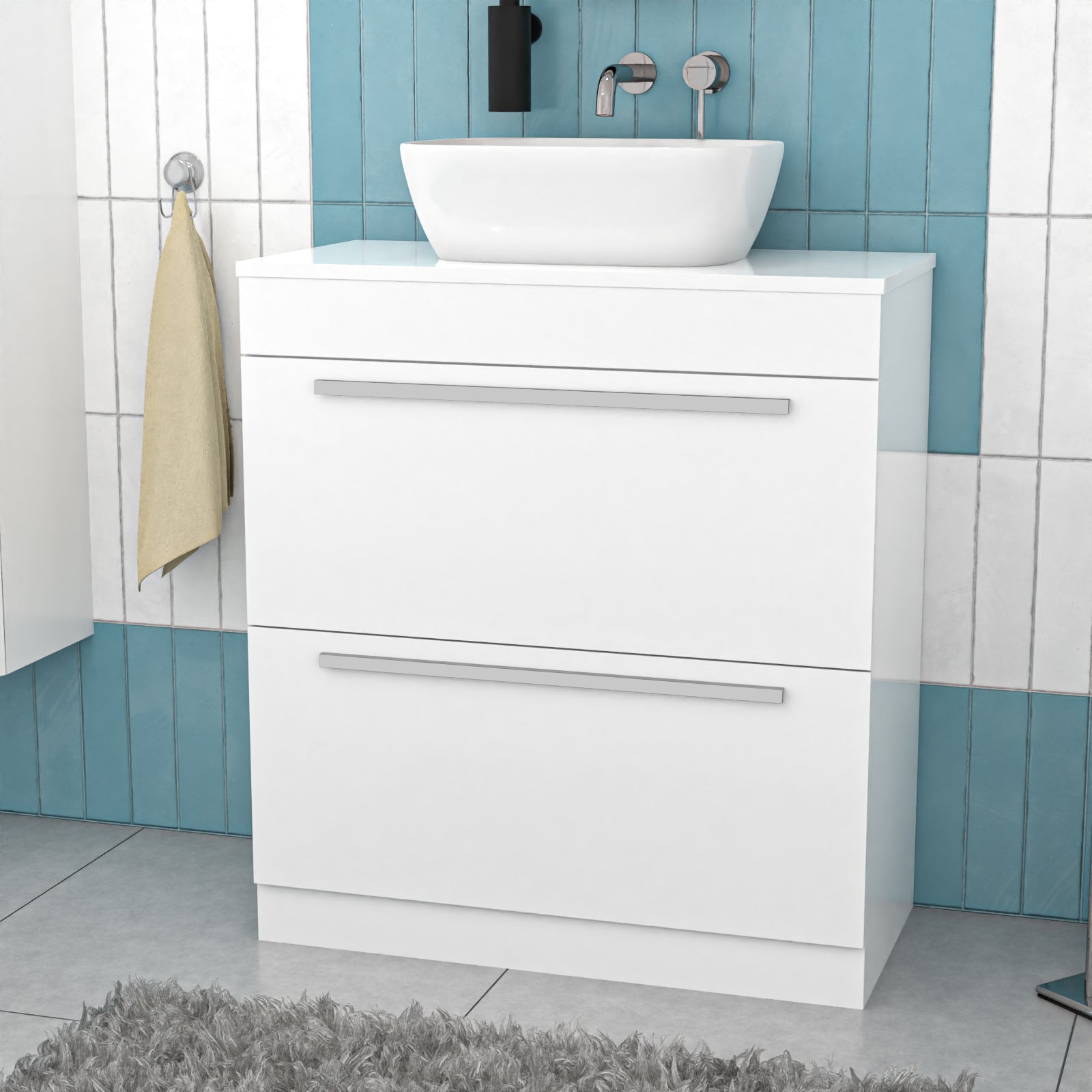 Nanuya 800mm White Basin Vanity And Rounded Rectangle Basin Sink Unit