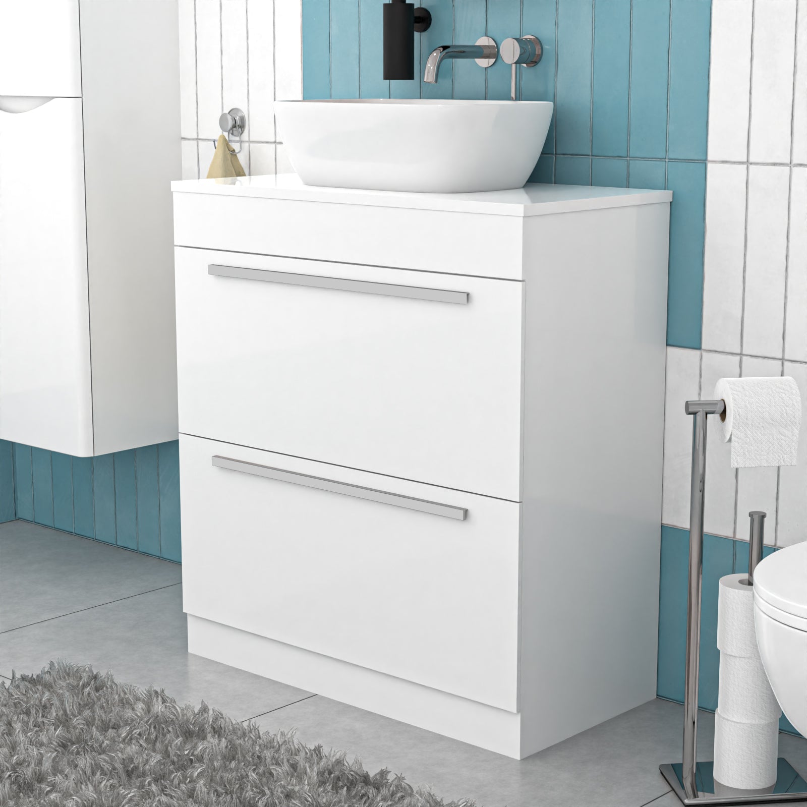 Nanuya 800mm White Basin Vanity And Rounded Rectangle Basin Sink Unit