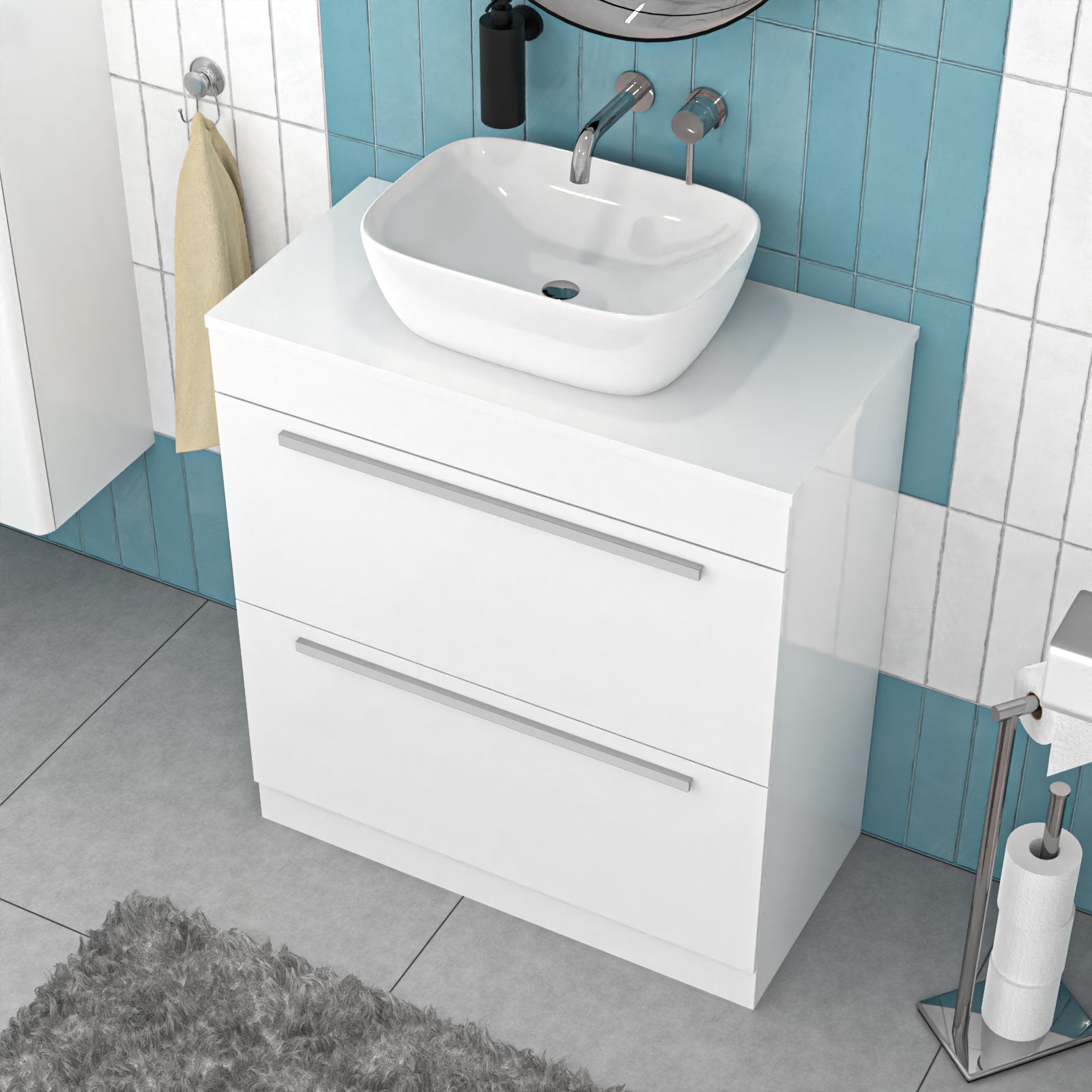 Nanuya 800mm White Basin Vanity And Rounded Rectangle Basin Sink Unit