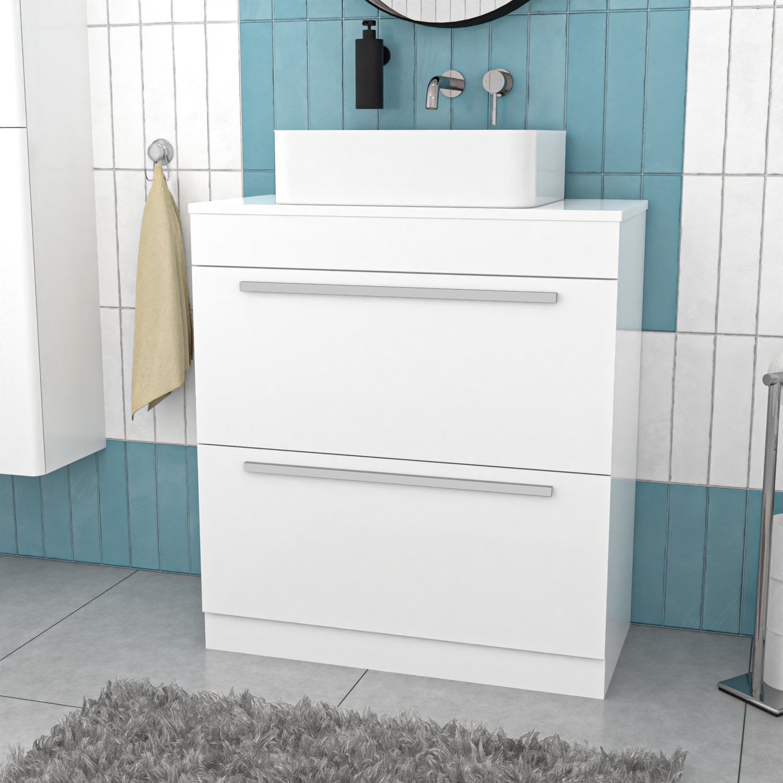Nanuya White 800mm Vanity Cabinet And Rectangle Counter Top Basin Sink Unit
